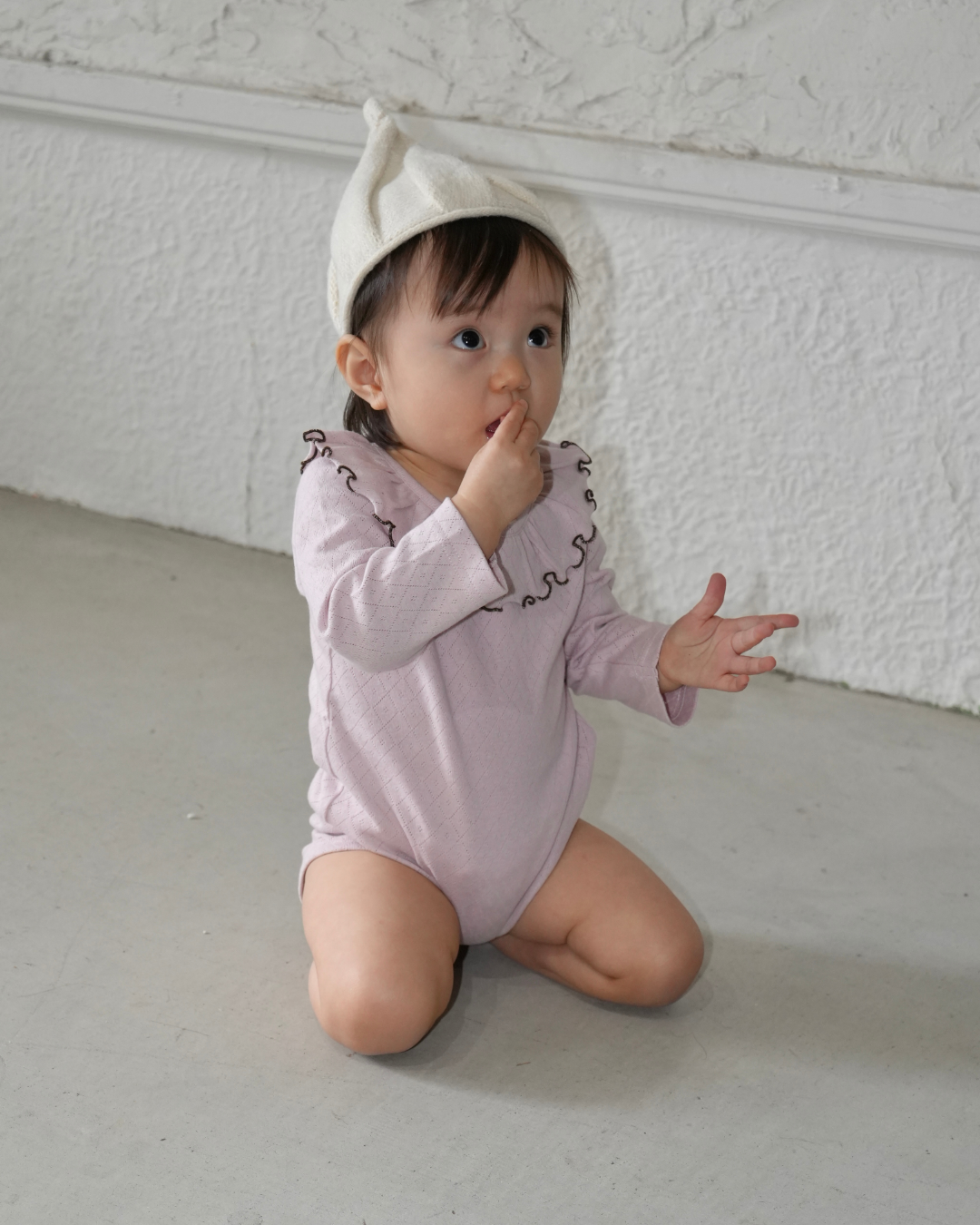 Frill Colour Eyelet Fraise Rompers【110053】(pink)