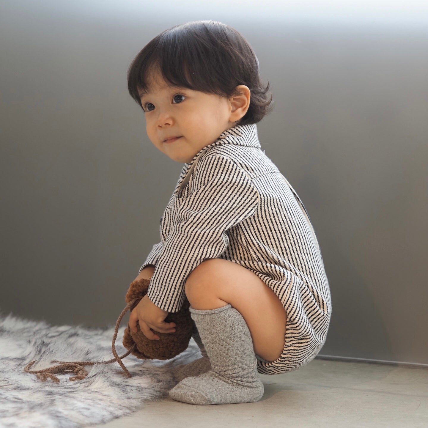 【KOHANA MADE05】organic denim shirt rompers/stripe -made in Japan-