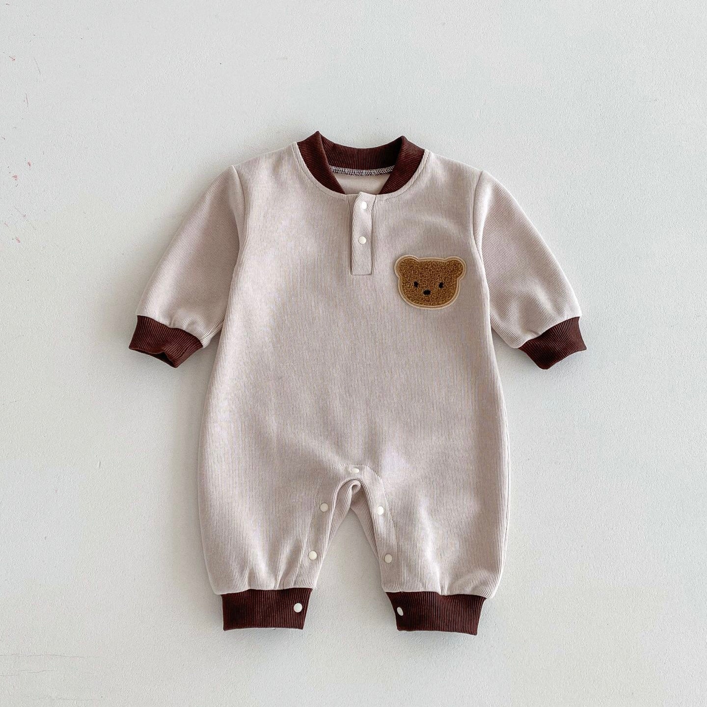 (予約商品)くまさんバイカラーロンパース【N3406】