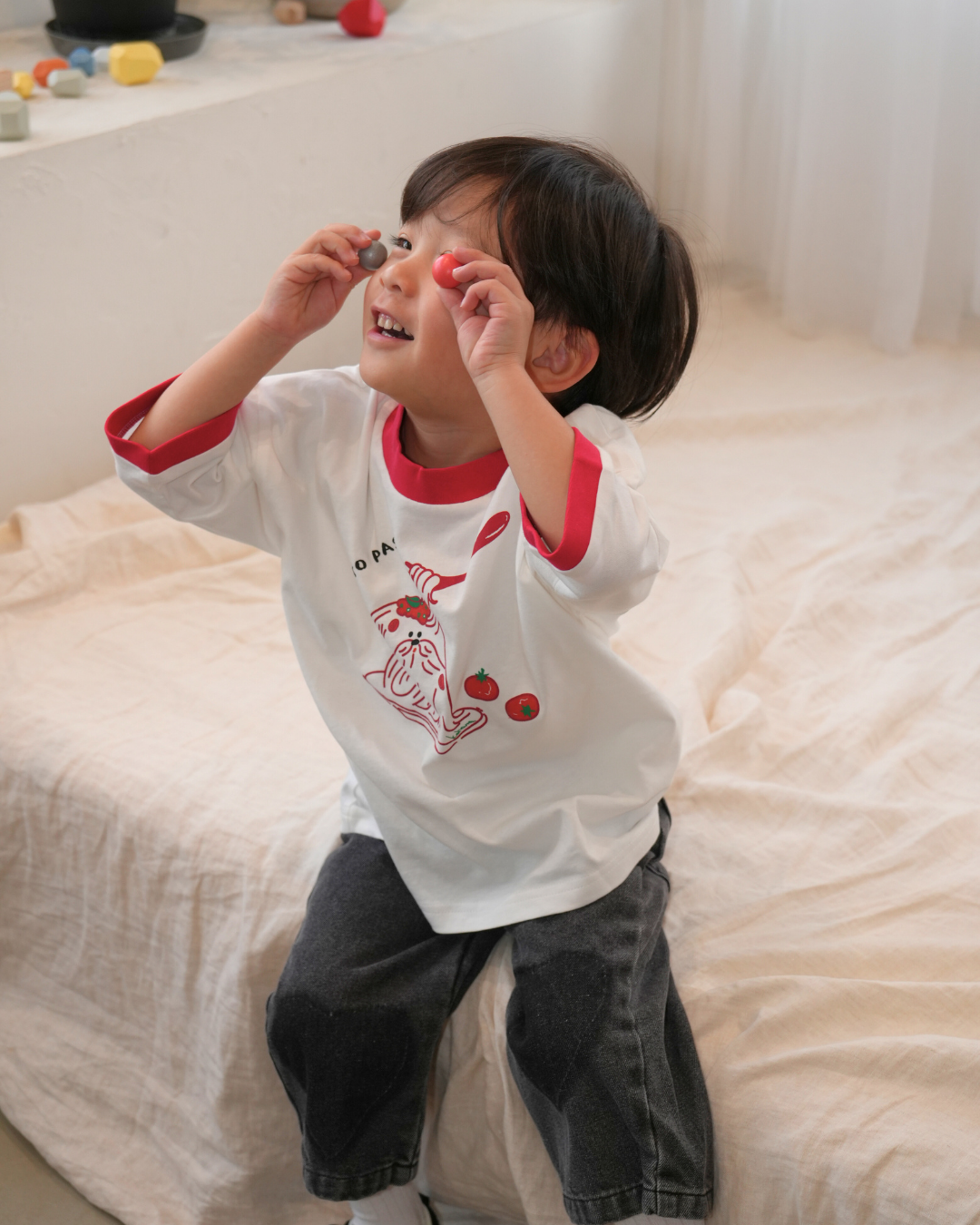 Tomato Pasta Dog Ringer Tee【110135】 (red)