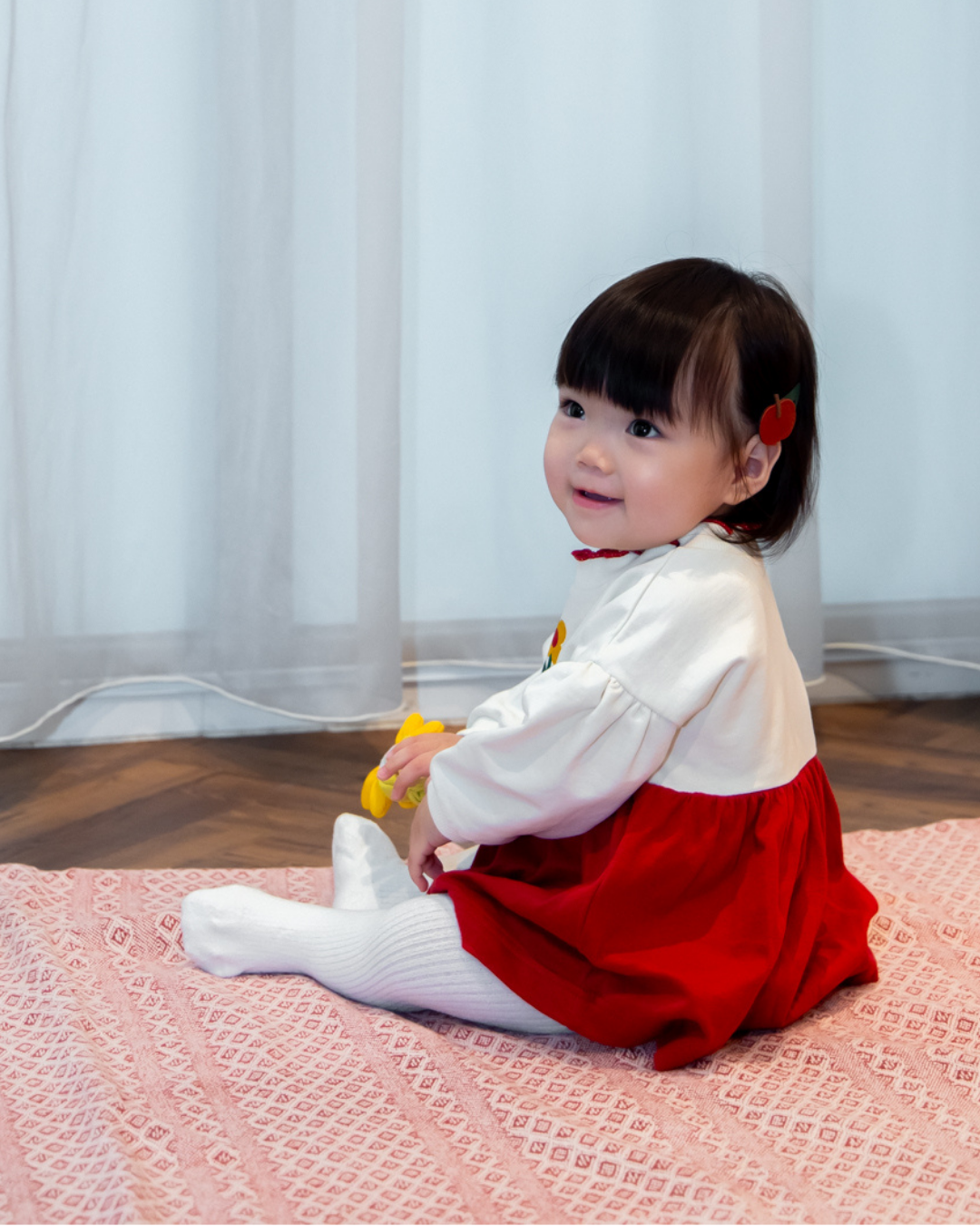 (予約商品)お花のスカート付きロンパース【110079】(Red)