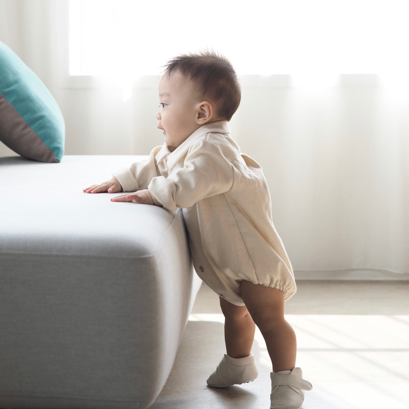 【KOHANA MADE04】organic denim shirt rompers/white -made in Japan-