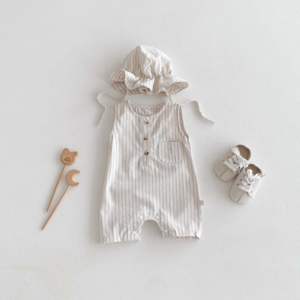 (予約商品)ストライプサロペット(帽子付き)【N3507】