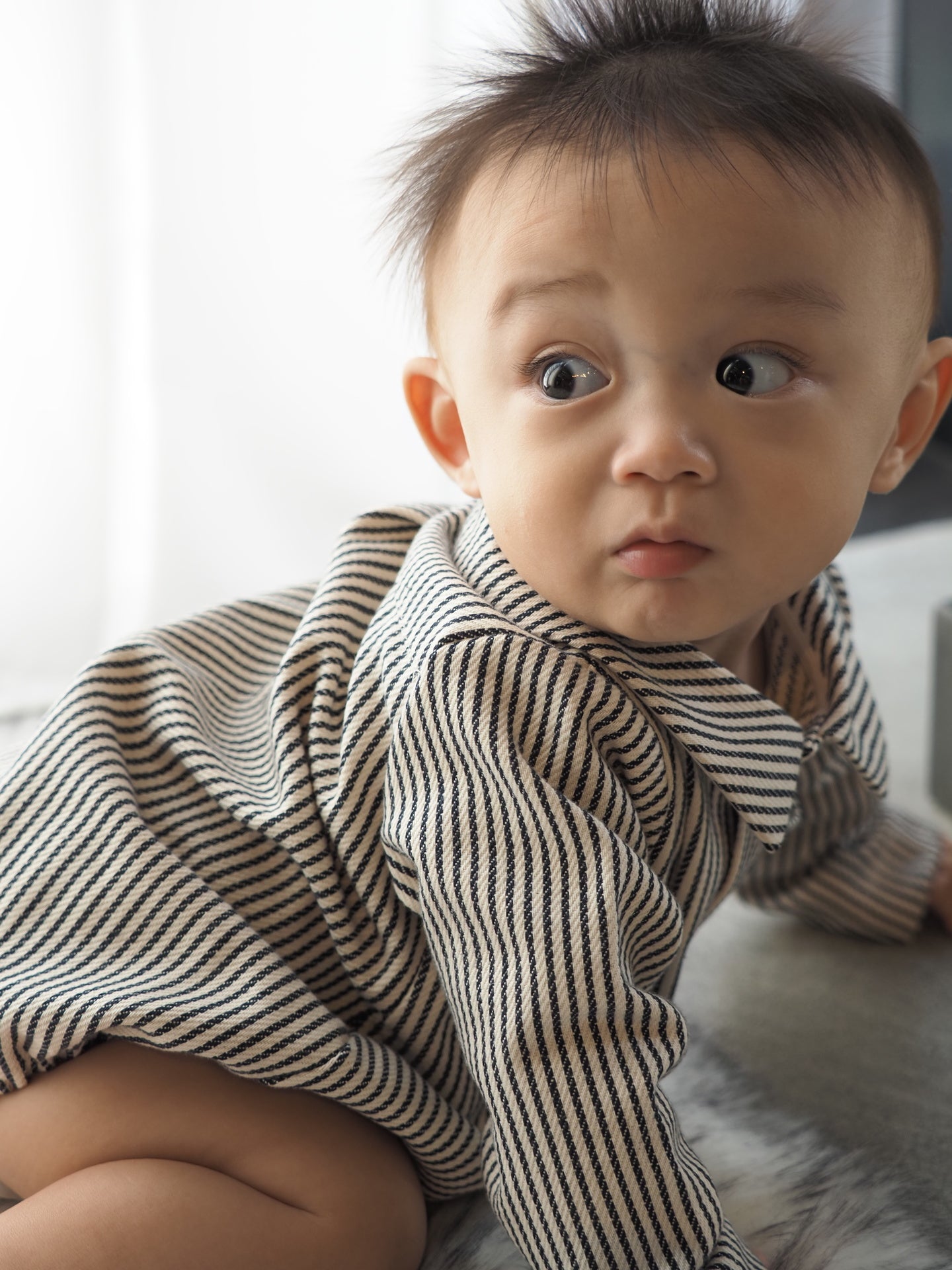 【KOHANA MADE05】organic denim shirt rompers/stripe -made in Japan-