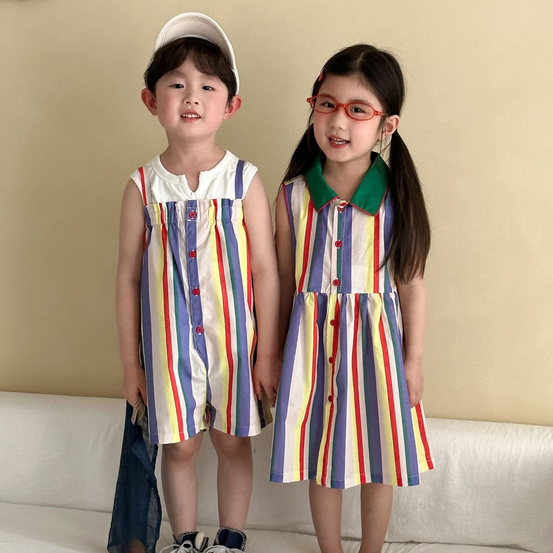 カラフルストライプサロペット/ワンピース【K252】