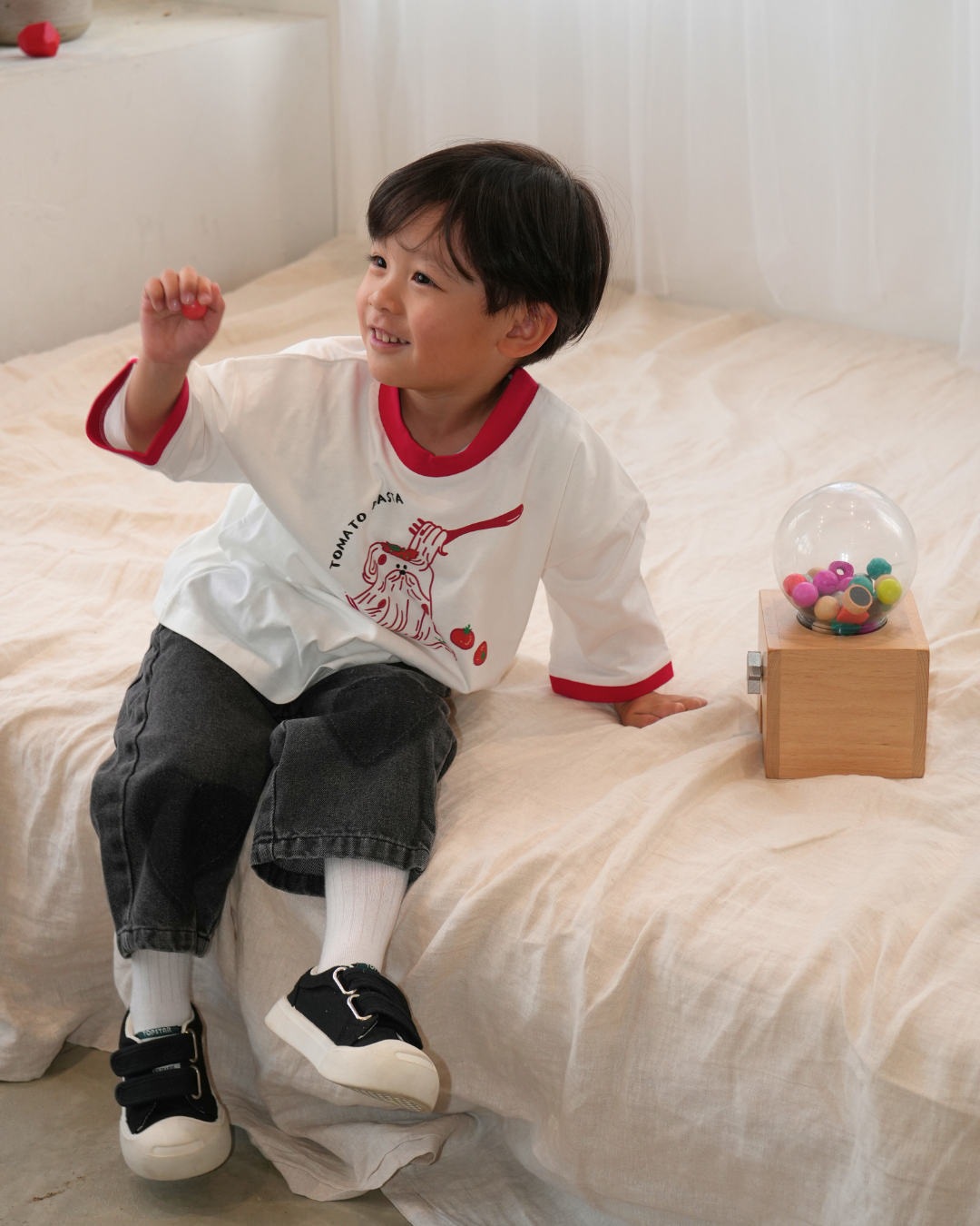 Tomato Pasta Dog Ringer Tee【110135】 (red)