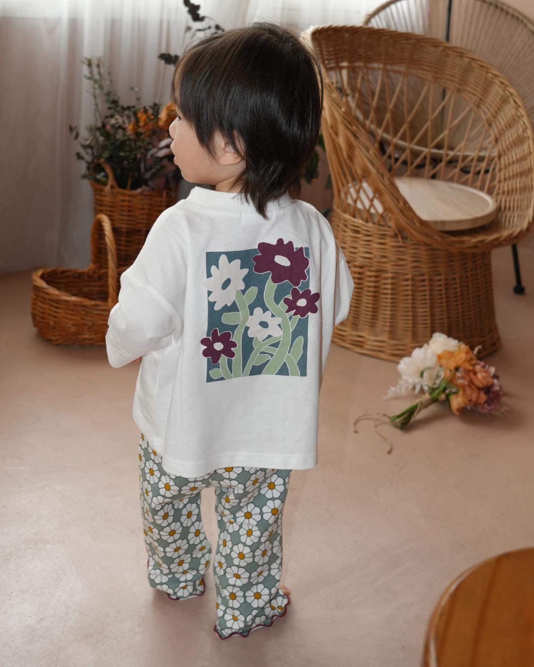 Floral Design 3/4 Sleeve T-Shirt (子供用) 【110138】【Resale】