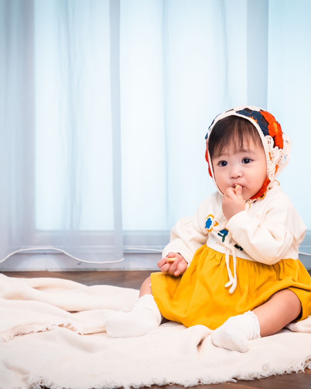 (予約商品)お花のスカート付きロンパース【110079】(Mustard)