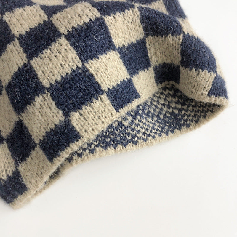 (予約商品)ブロックチェックニットカーディガン/パンツ【K215】