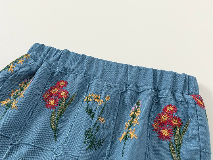 花柄刺繍レースセットアップ(シュシュ付き)【K260】