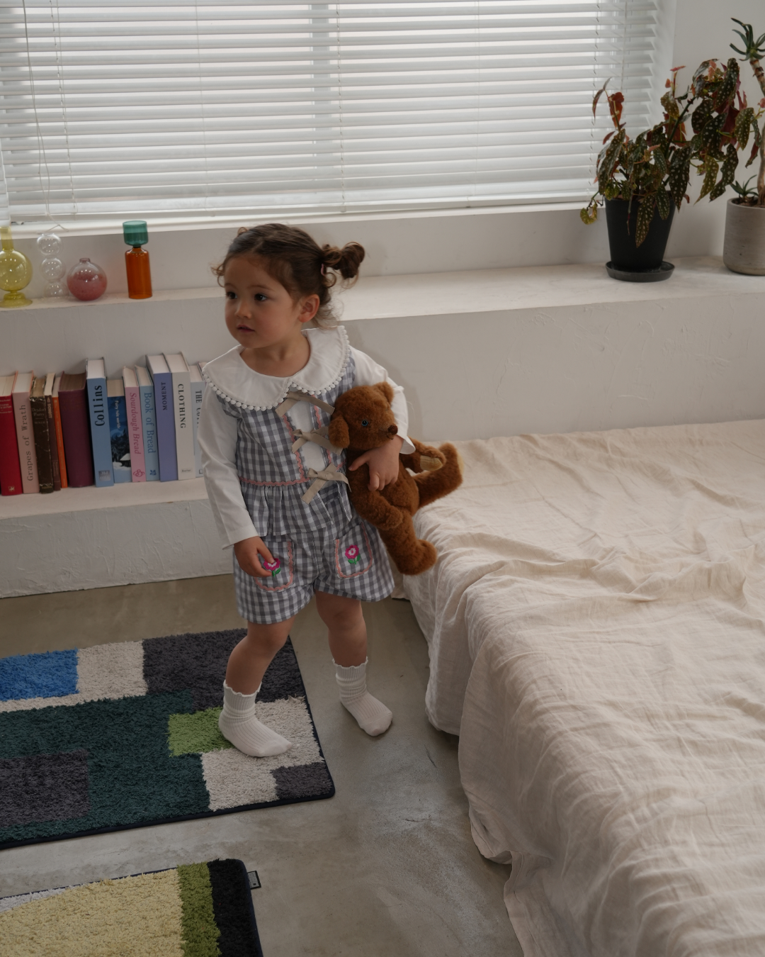 Gingham Ribbon Vest Set up【110206】 (gray)