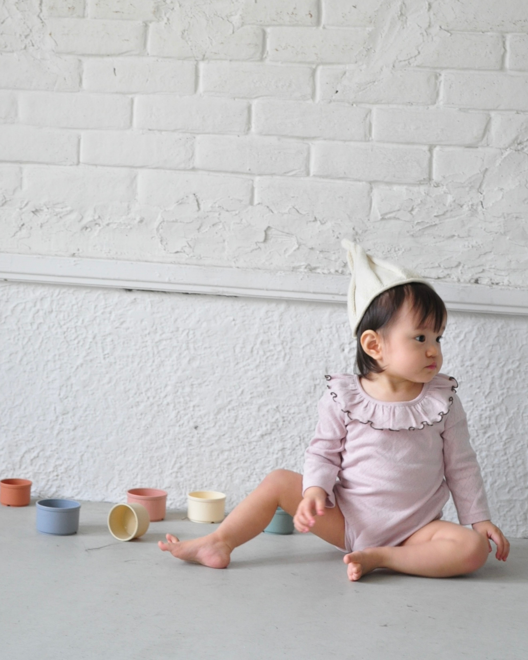 Frill Colour Eyelet Fraise Rompers【110053】(pink)