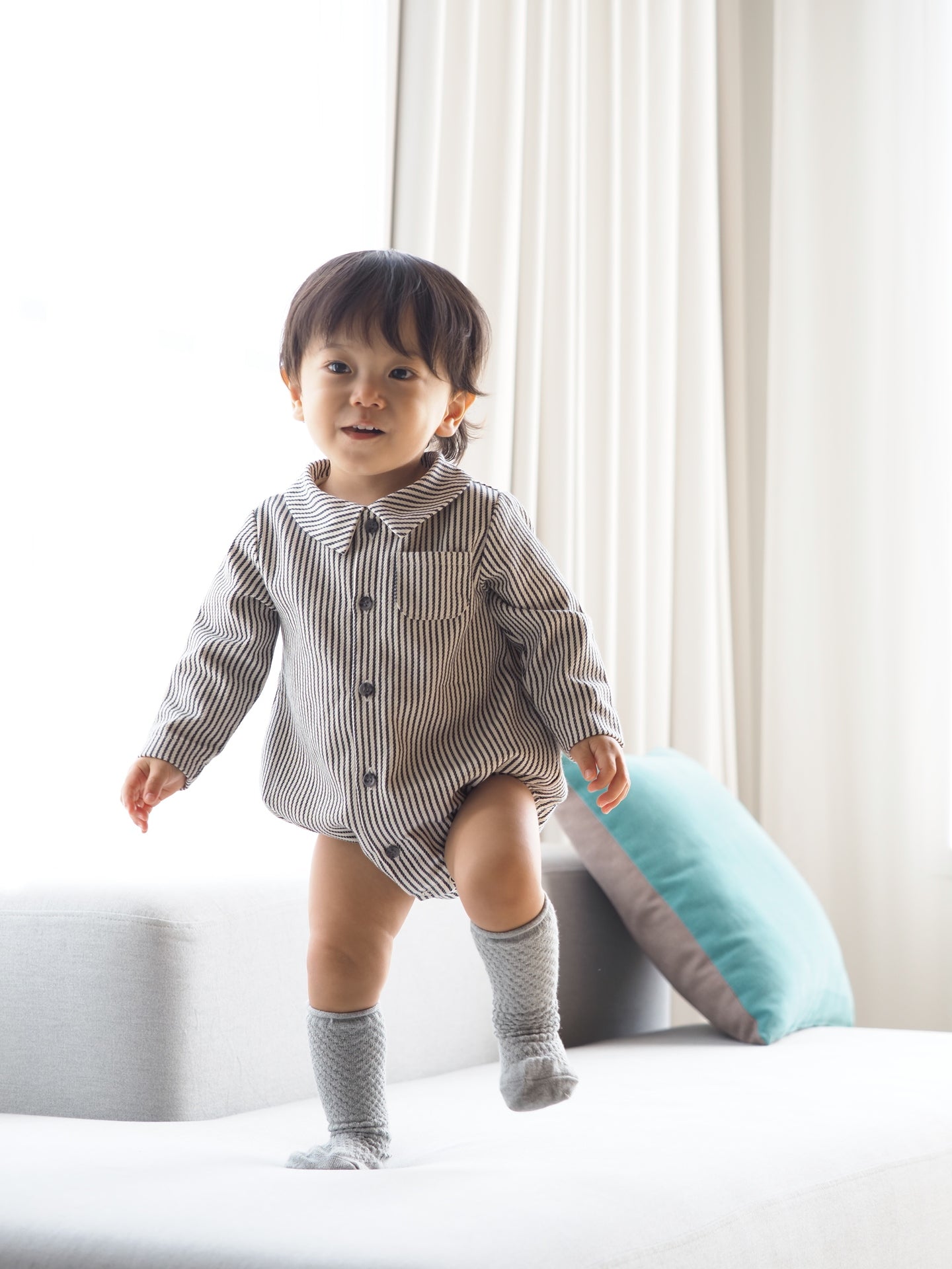 【KOHANA MADE05】organic denim shirt rompers/stripe -made in Japan-