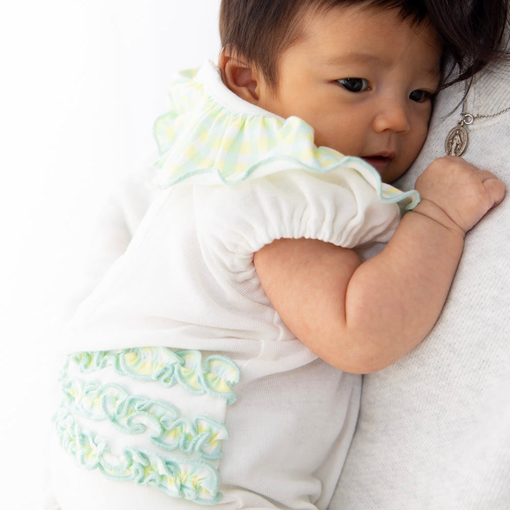 チェックフリルロンパース【110064】