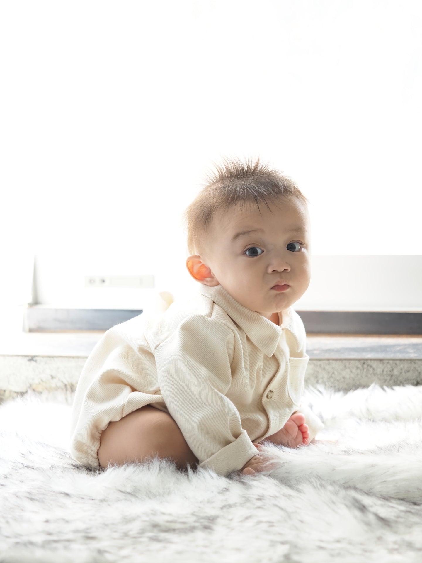 【KOHANA MADE04】organic denim shirt rompers/white -made in Japan-