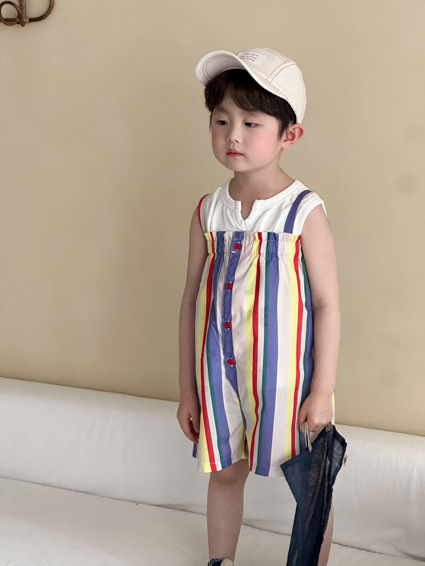 カラフルストライプサロペット/ワンピース【K252】