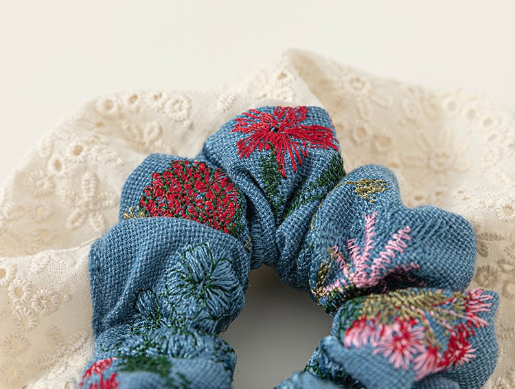 花柄刺繍レースセットアップ(シュシュ付き)【K260】