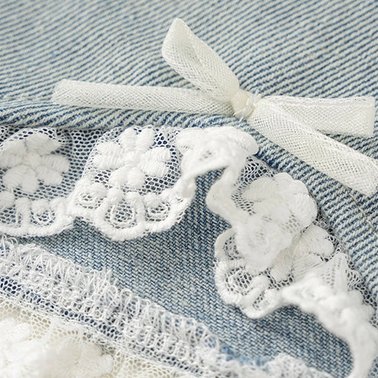 (予約商品)レースデザインデニムパンツ【K245】