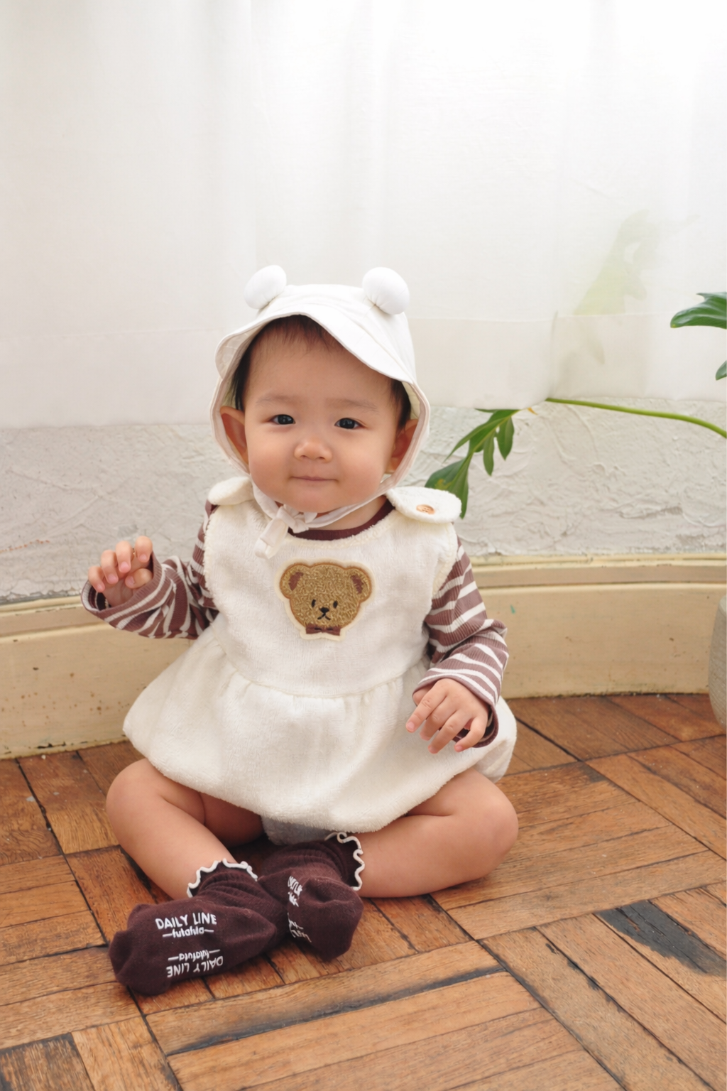 くまさんパイルサロペット【150007】(ivory)