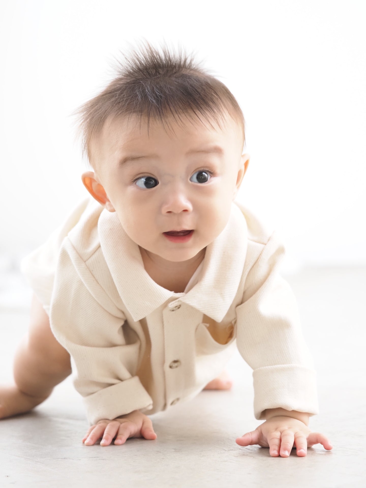 【KOHANA MADE04】organic denim shirt rompers/white -made in Japan-