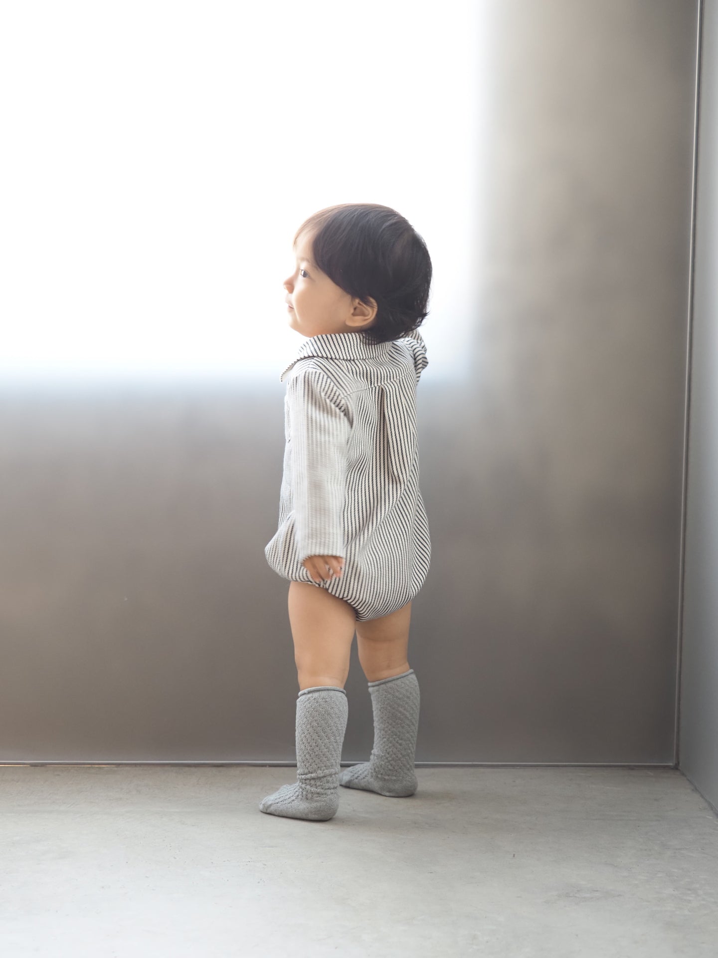 【KOHANA MADE05】organic denim shirt rompers/stripe -made in Japan-