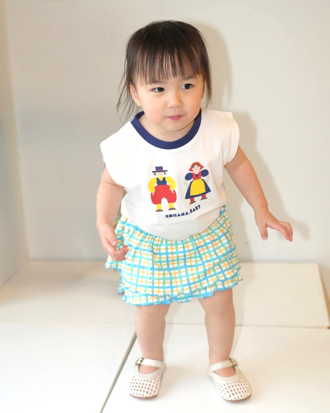 Hand Drawn Check Gathered Skirt【110234】 (Blue)