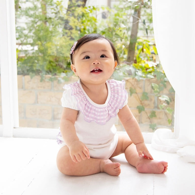 チェックフリルロンパース【110064】