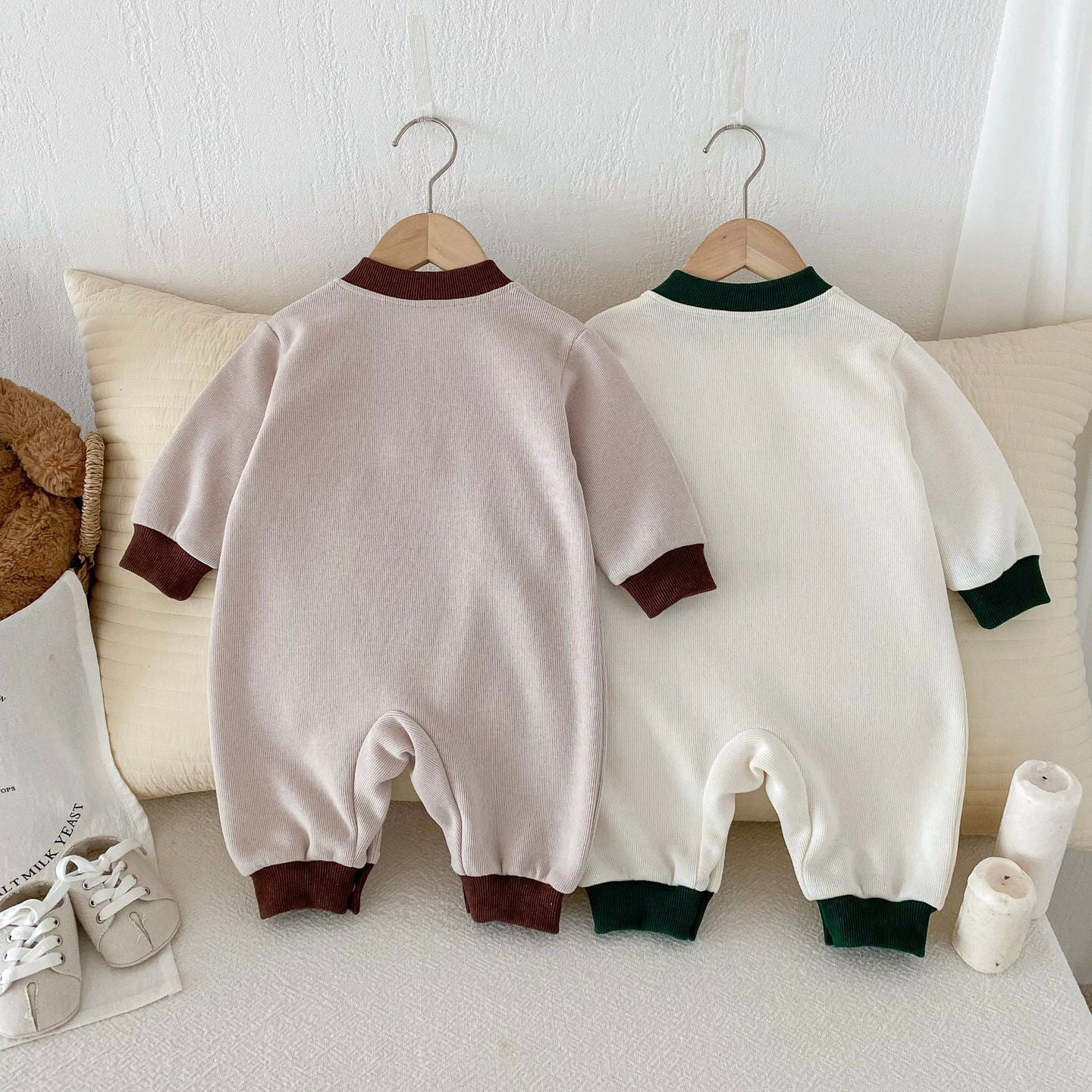 (予約商品)くまさんバイカラーロンパース【N3406】