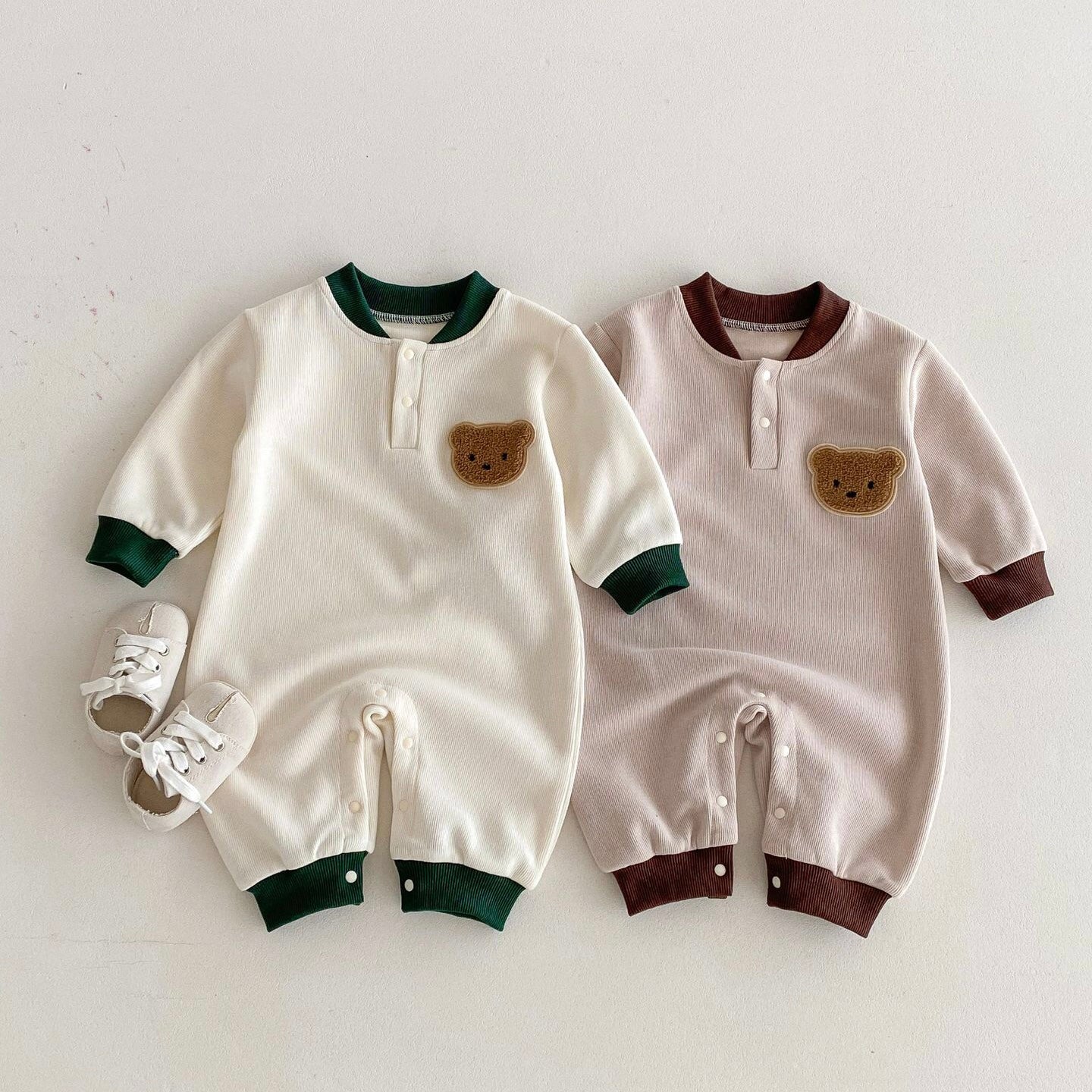 (予約商品)くまさんバイカラーロンパース【N3406】