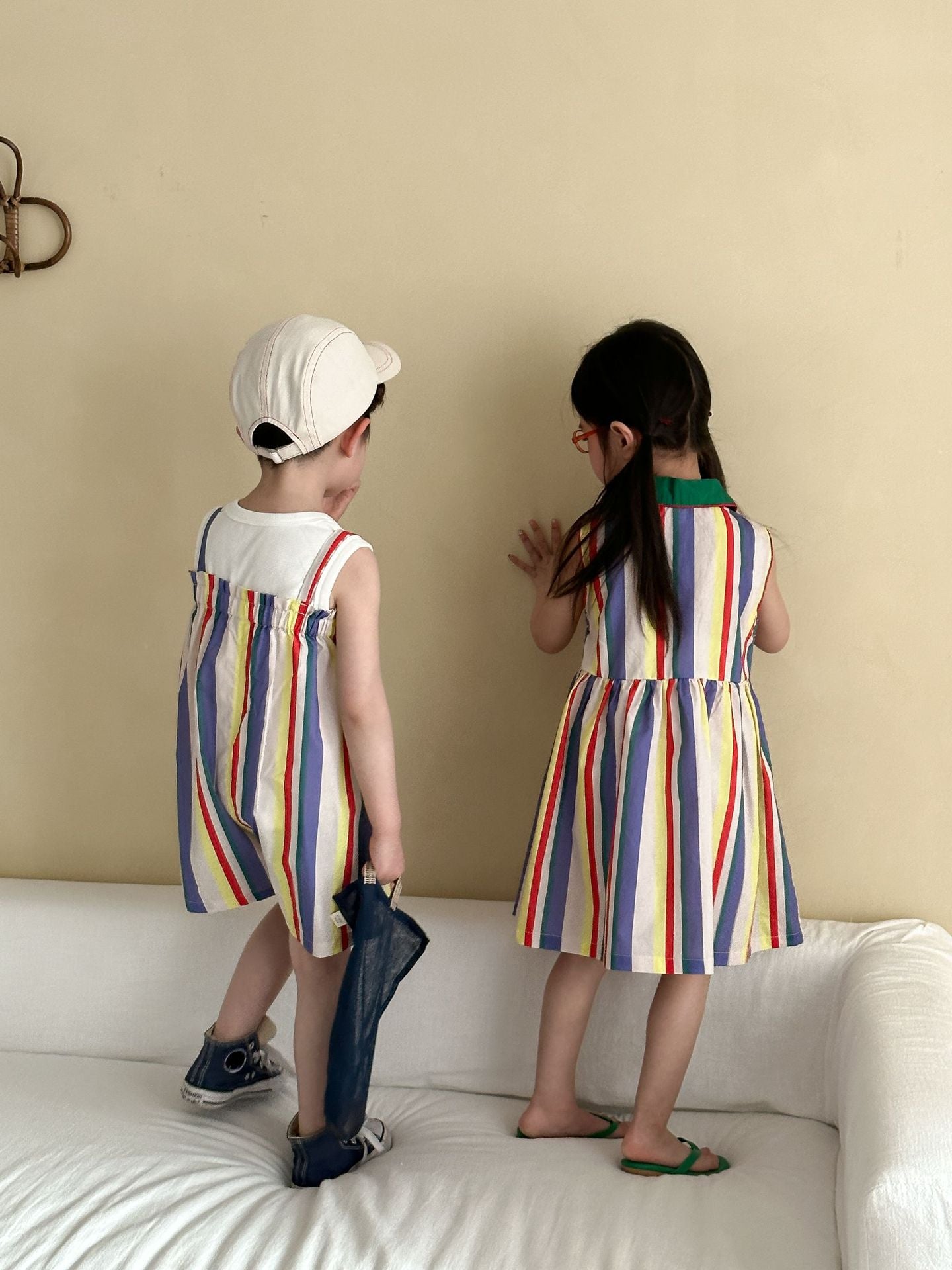 カラフルストライプサロペット/ワンピース【K252】