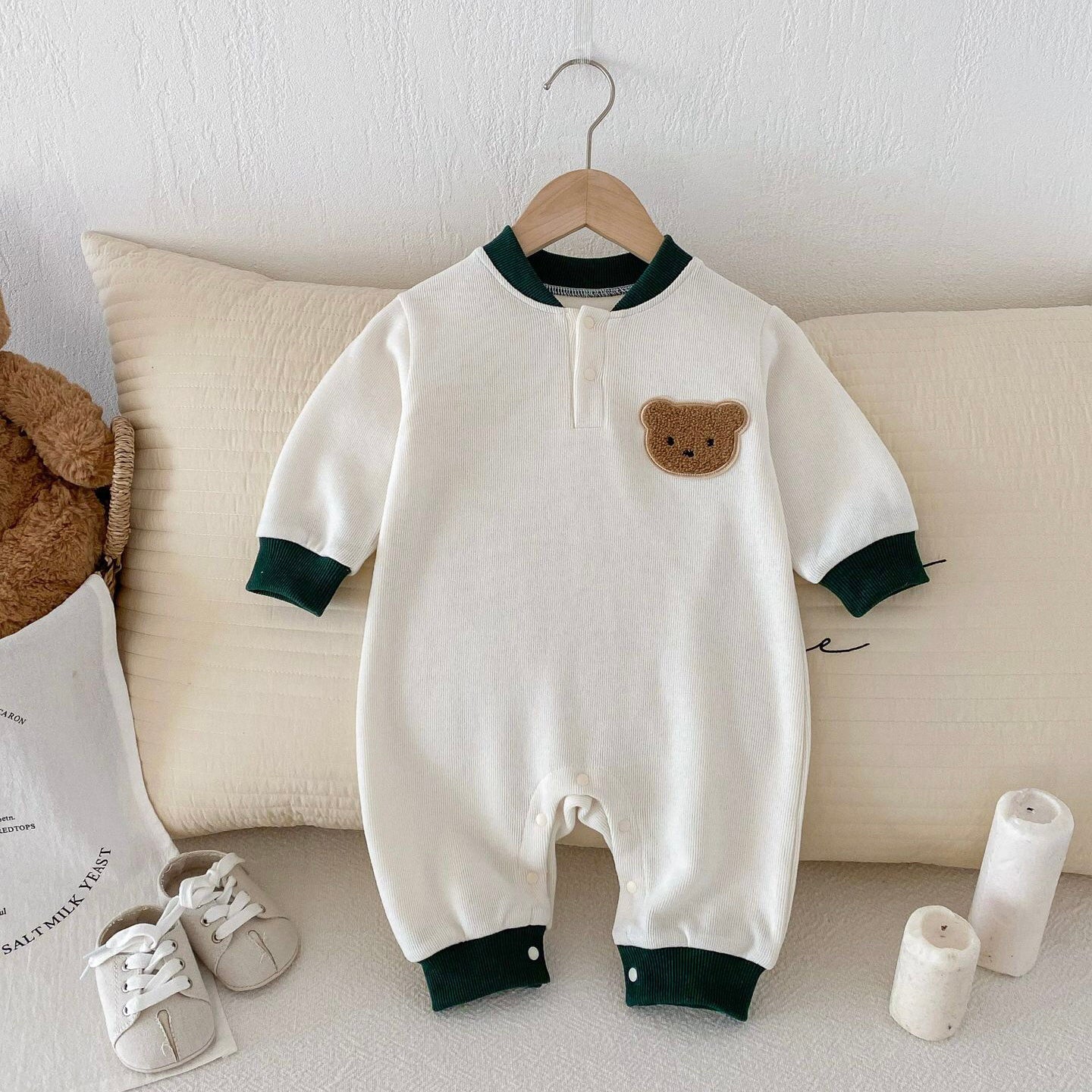 (予約商品)くまさんバイカラーロンパース【N3406】