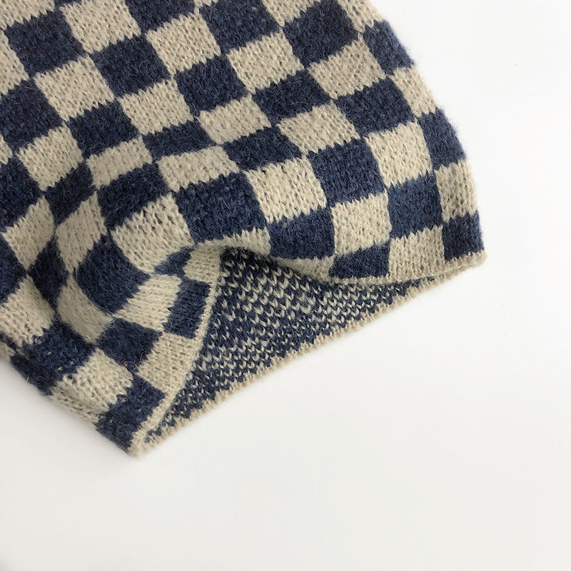 (予約商品)ブロックチェックニットカーディガン/パンツ【K215】