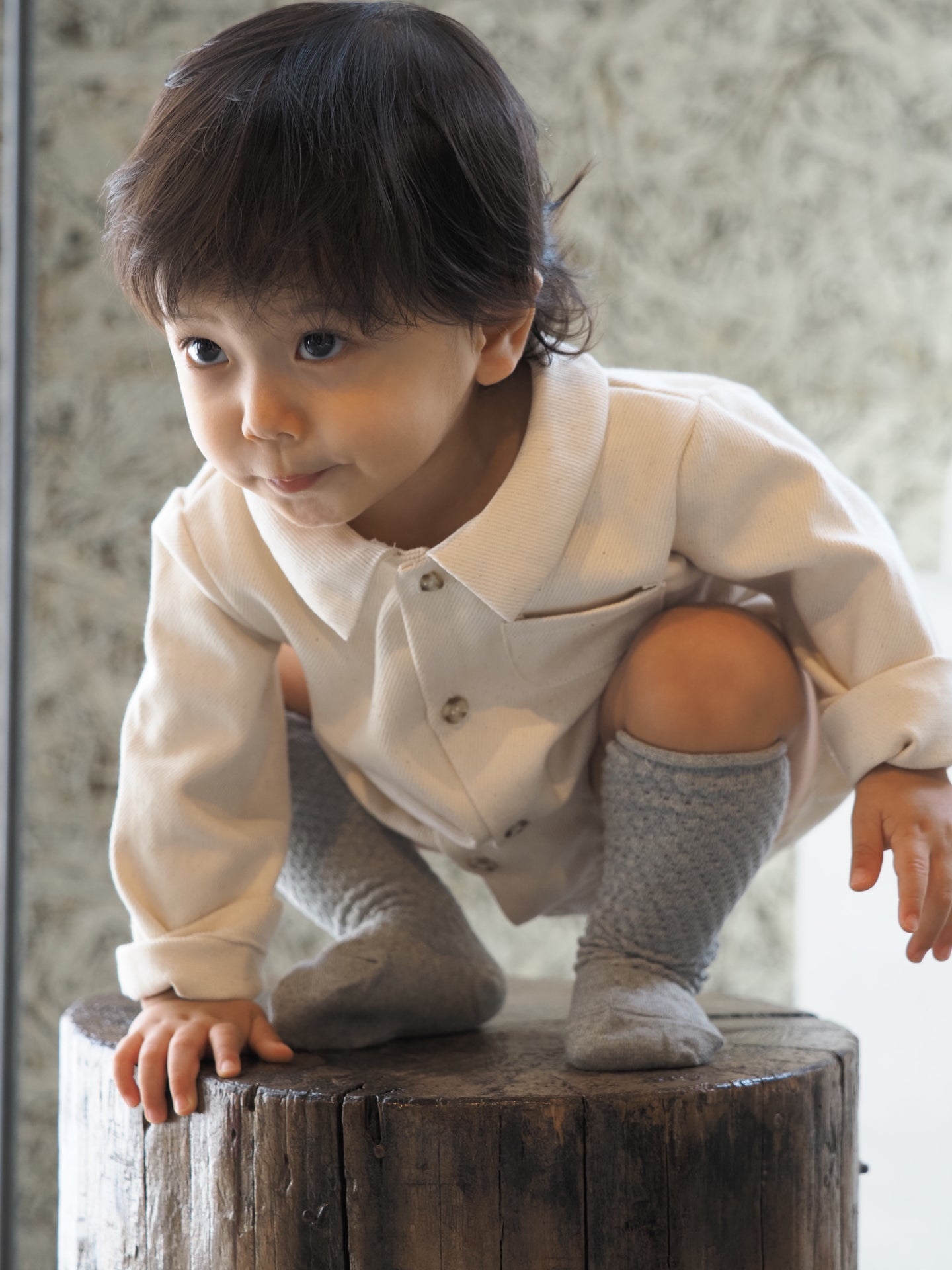 【KOHANA MADE04】organic denim shirt rompers/white -made in Japan-