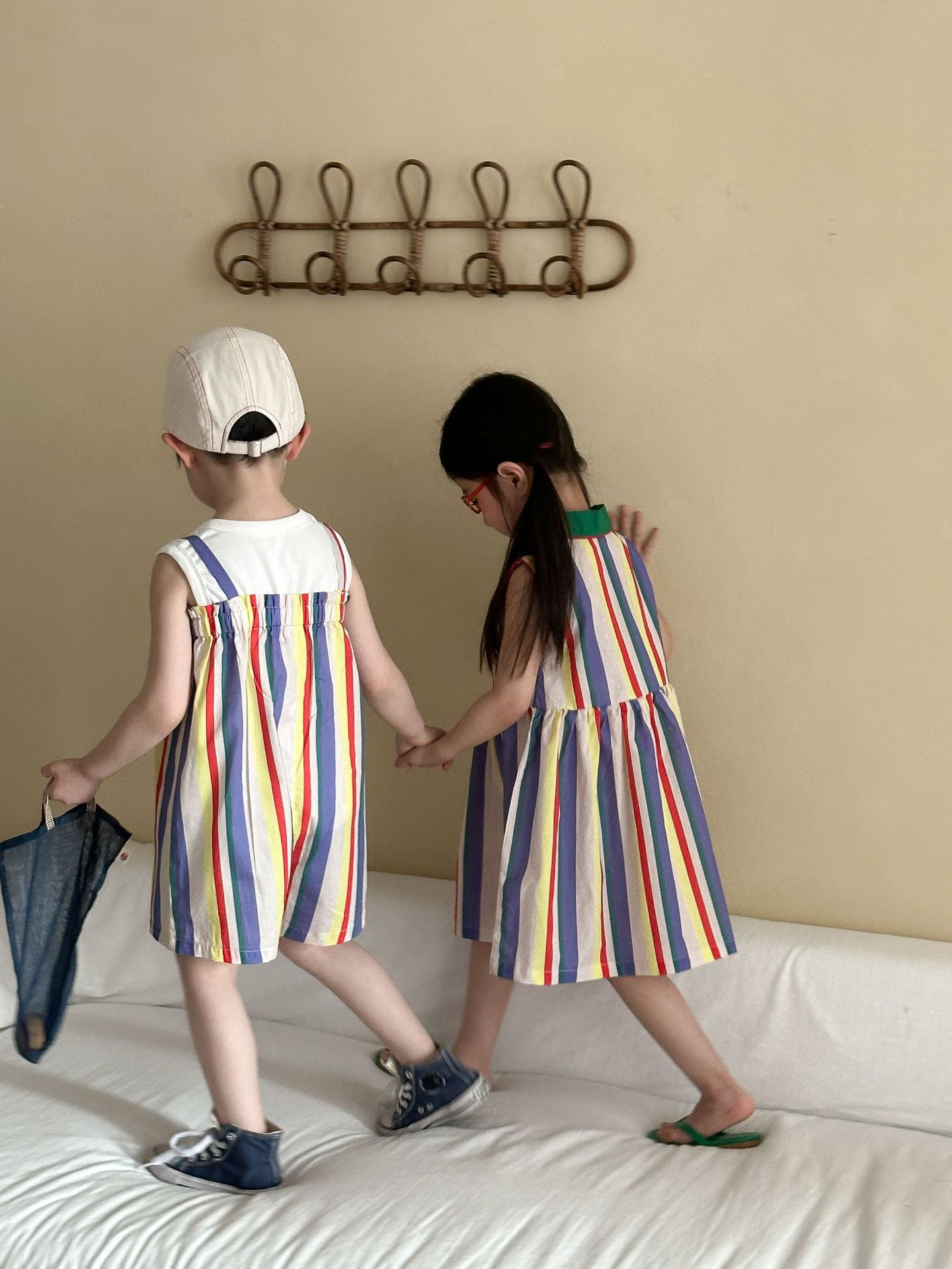 カラフルストライプサロペット/ワンピース【K252】