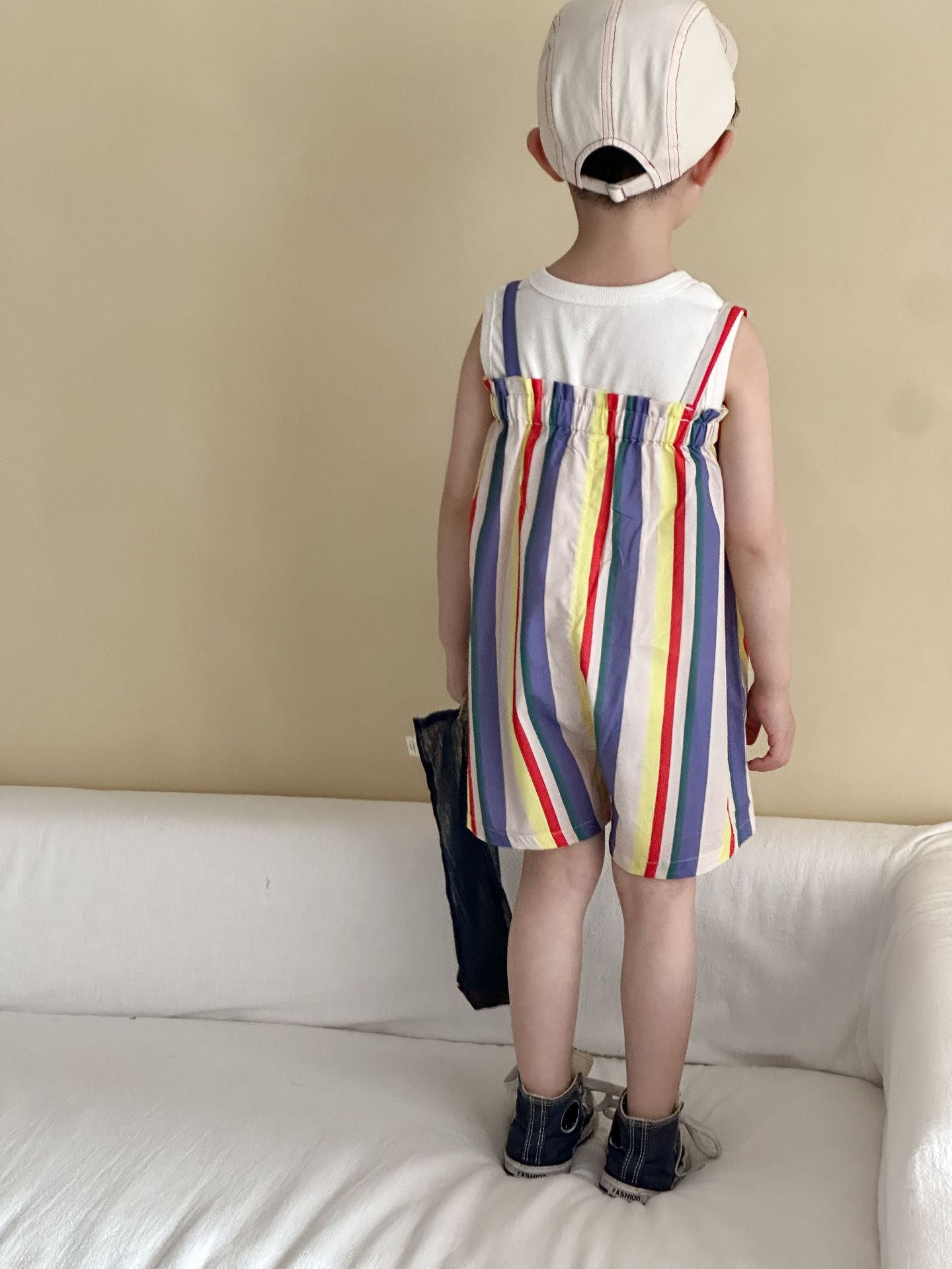 カラフルストライプサロペット/ワンピース【K252】