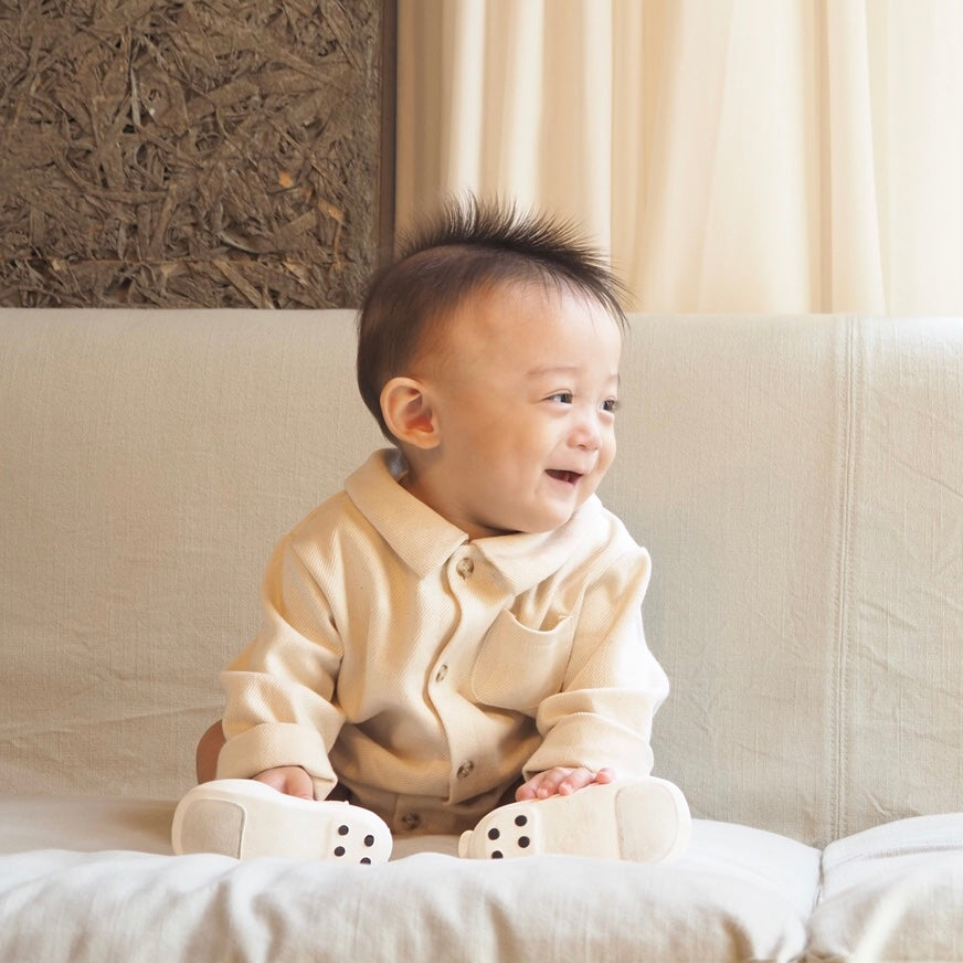 【KOHANA MADE04】organic denim shirt rompers/white -made in Japan-