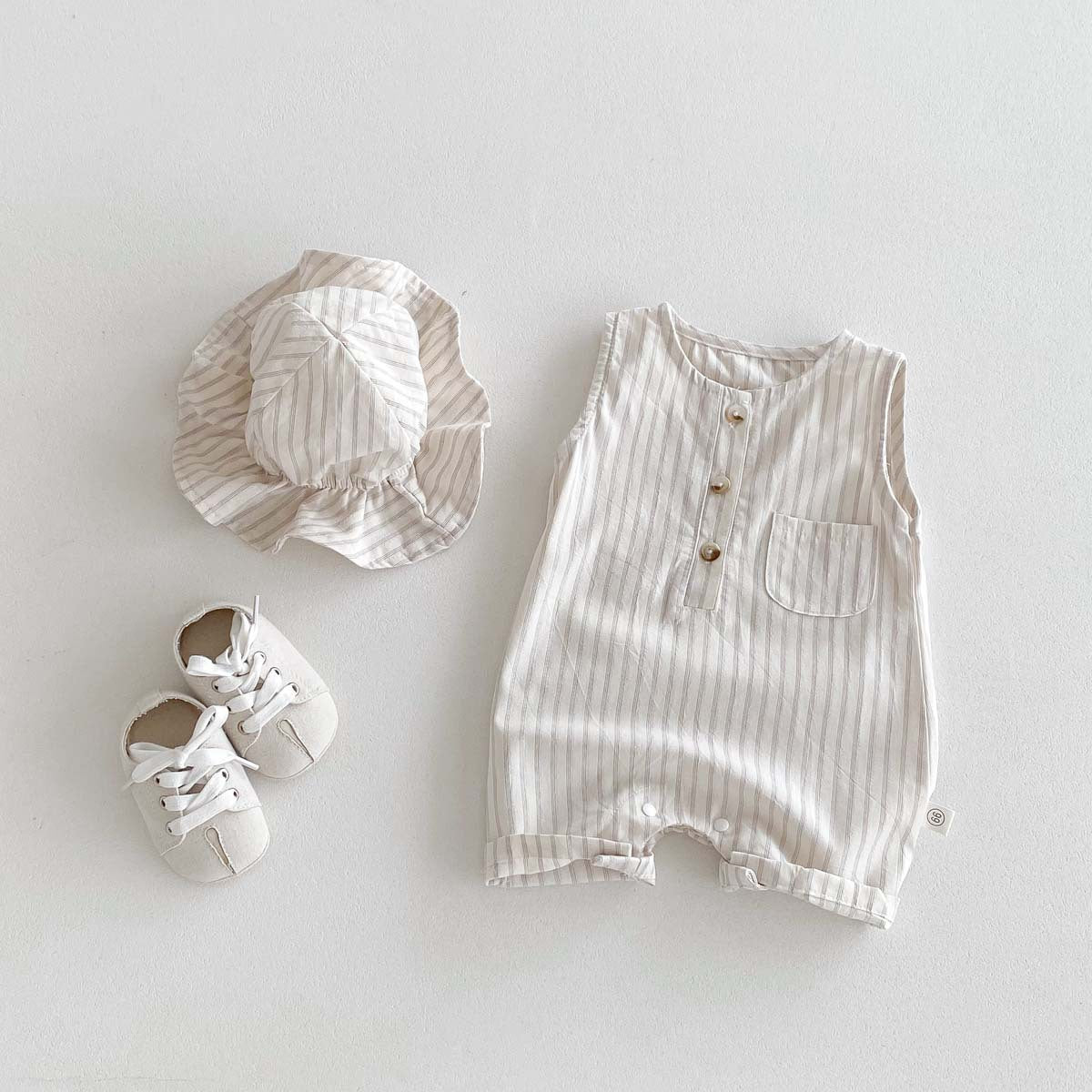(予約商品)ストライプサロペット(帽子付き)【N3507】