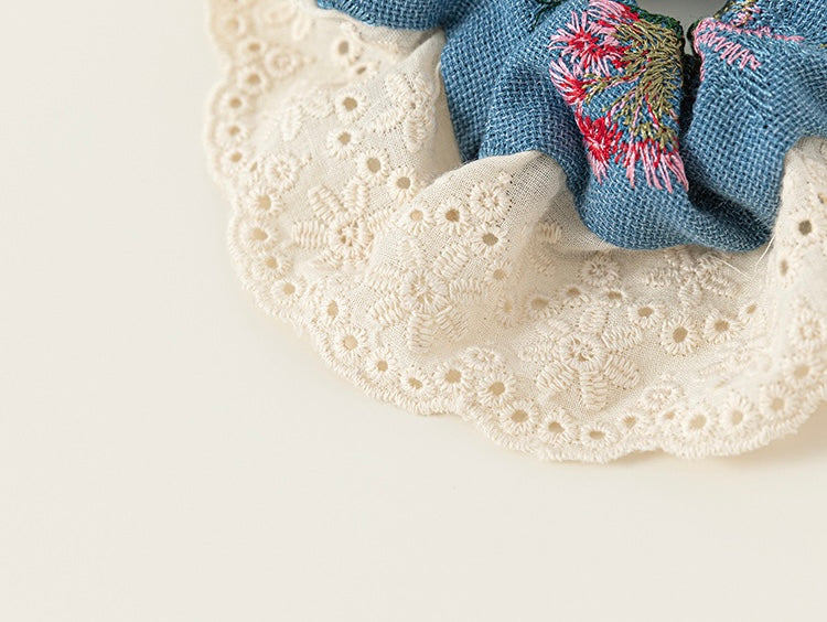 花柄刺繍レースセットアップ(シュシュ付き)【K260】