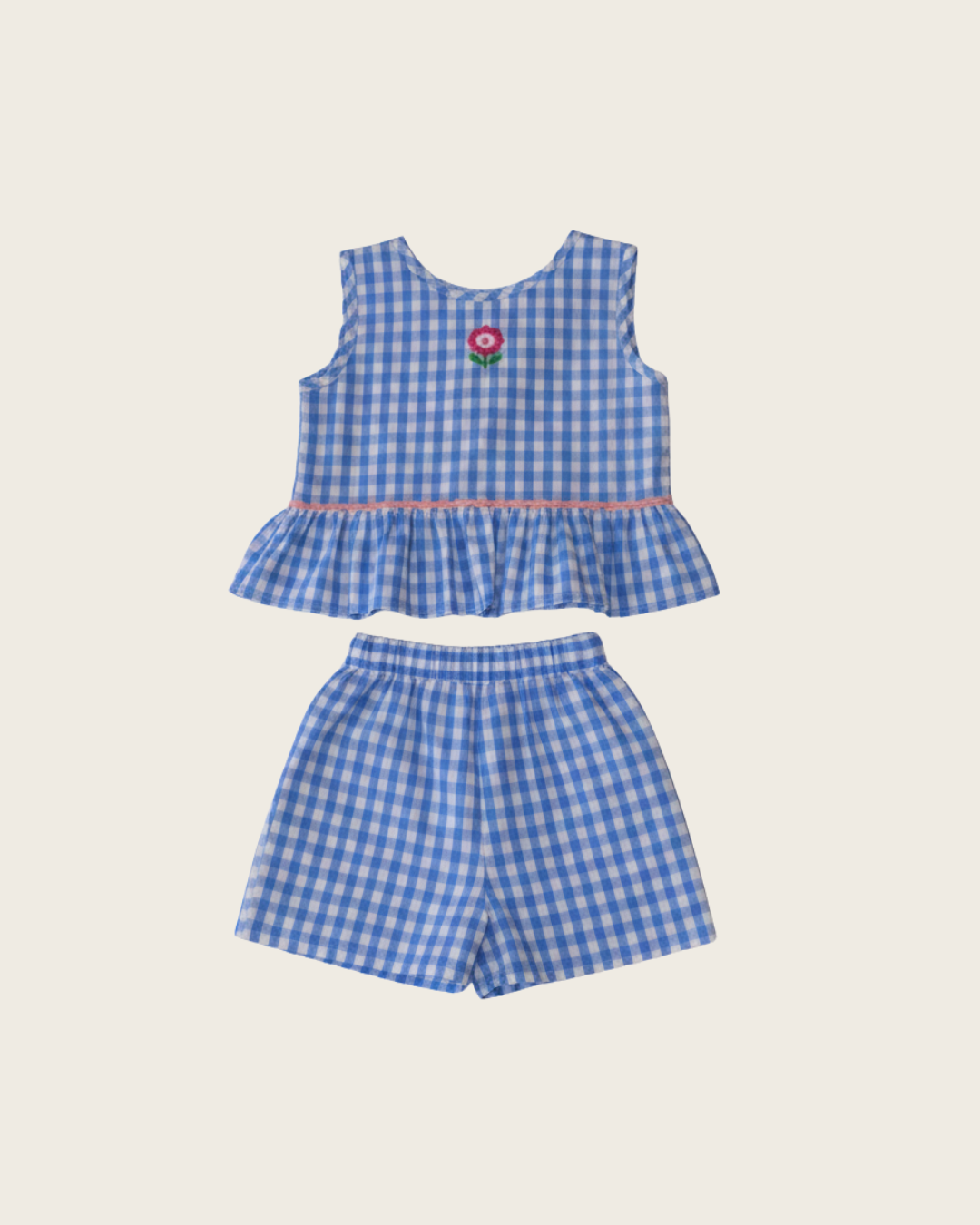 Gingham Ribbon Vest Set up【110206】 (blue)