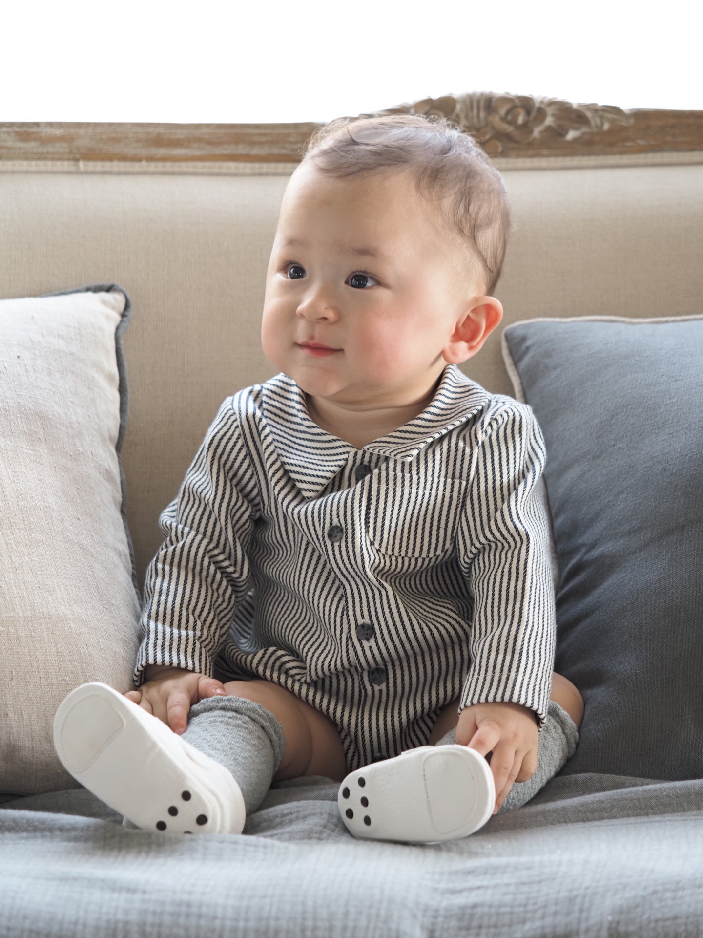 【KOHANA MADE05】organic denim shirt rompers/stripe -made in Japan-