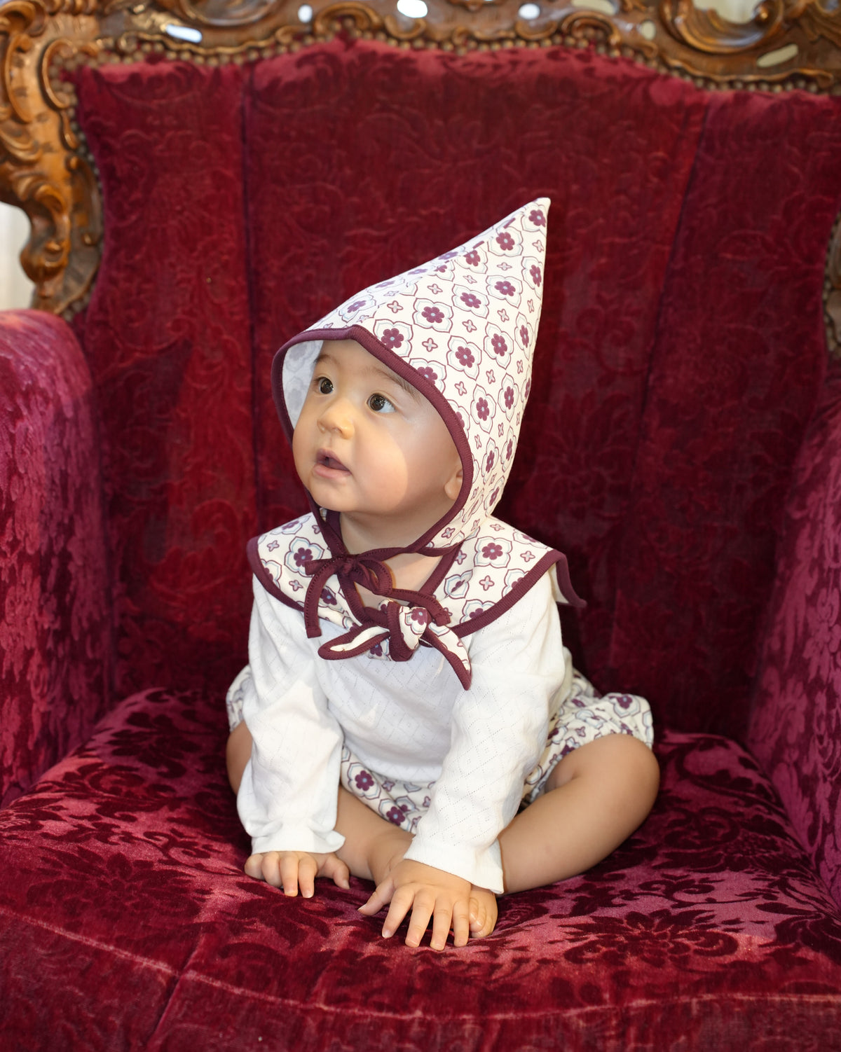 Vintage Tile Pattern Detachable Collar & Bloomers Set【110503】 (red)
