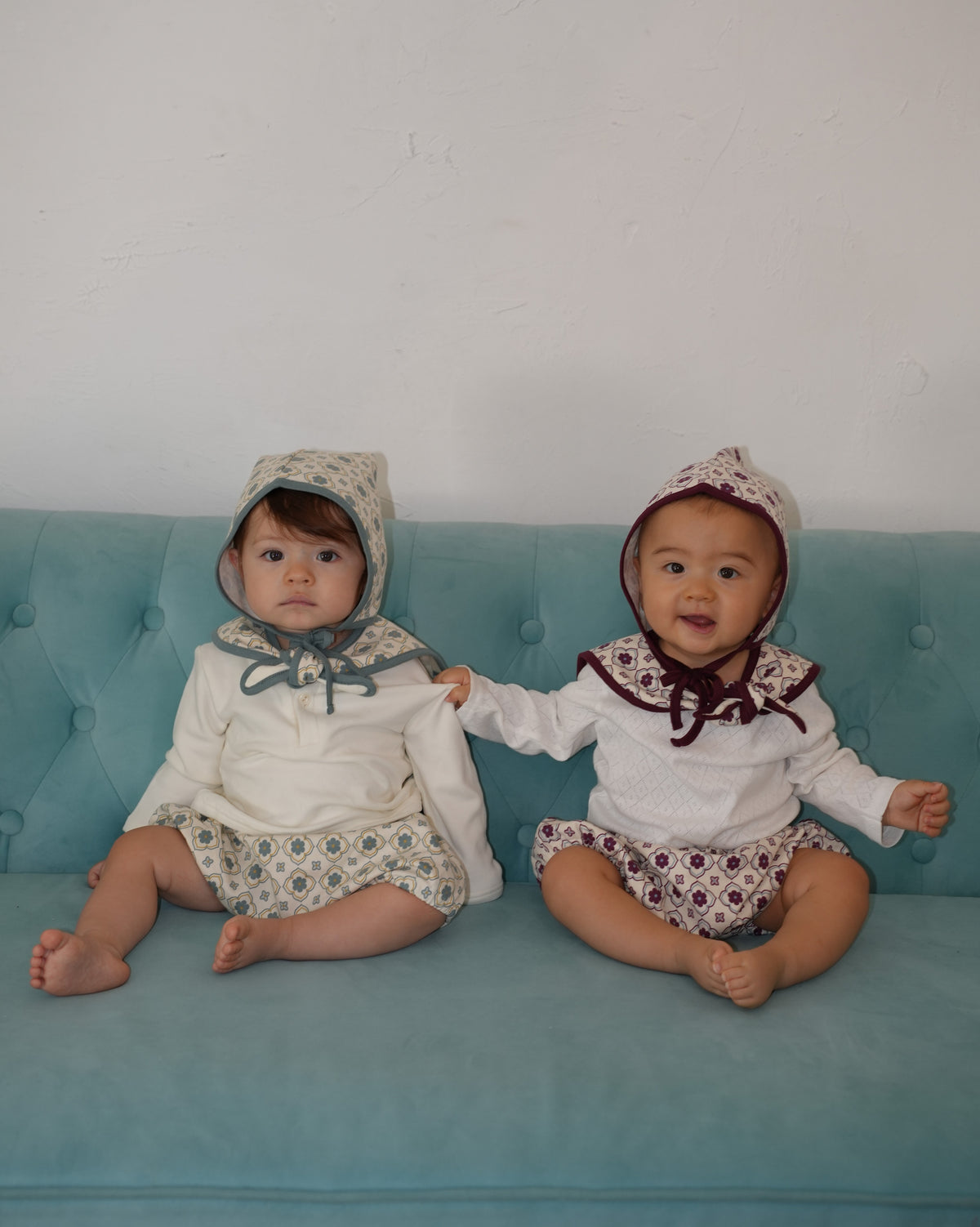 Vintage Tile Pattern Detachable Collar & Bloomers Set【110503】 (red)