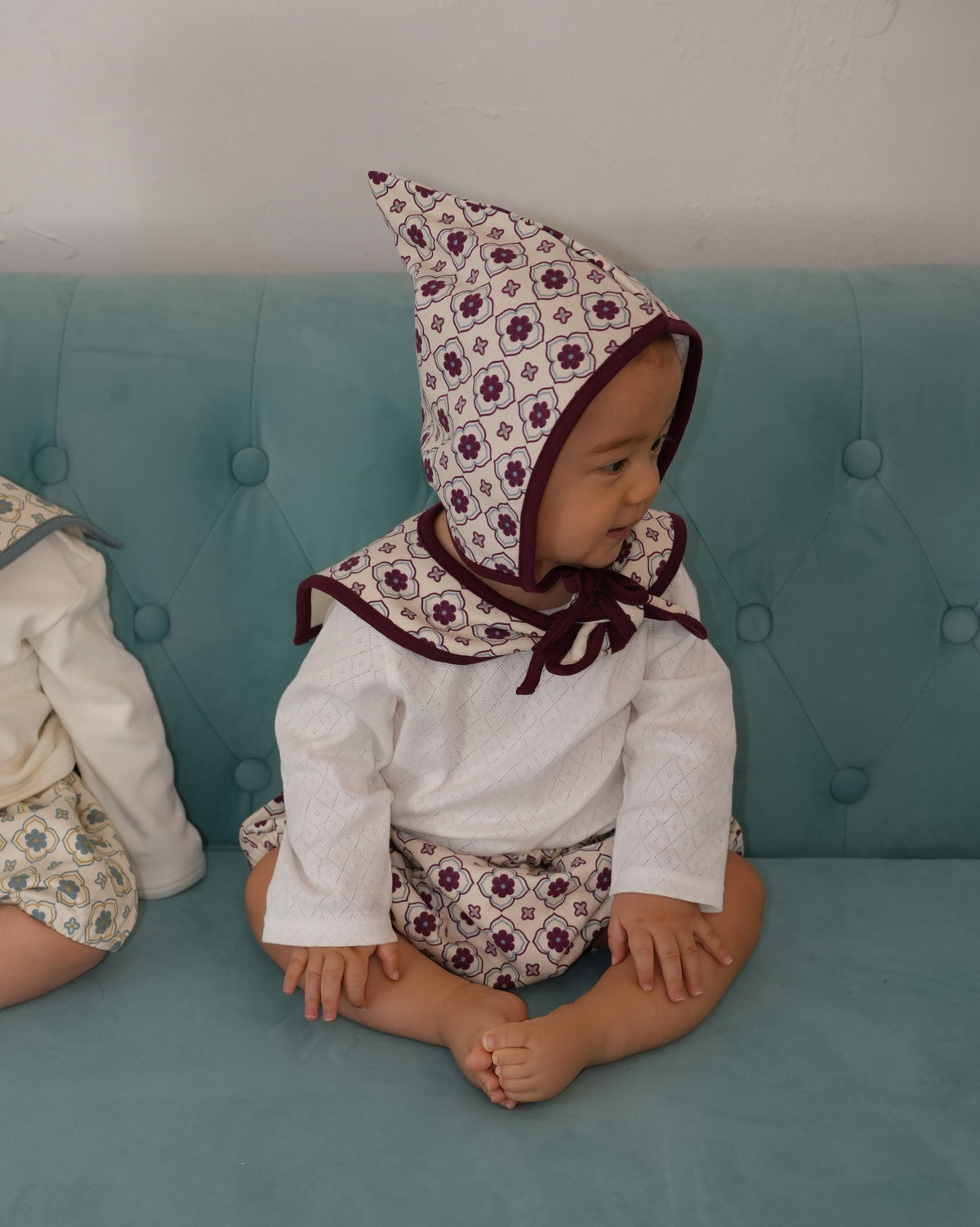 Vintage Tile Pattern Detachable Collar & Bloomers Set【110503】 (red)