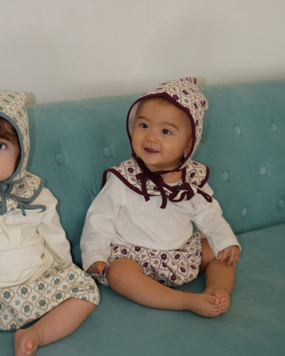 Vintage Tile Pattern Detachable Collar & Bloomers Set【110503】 (red)