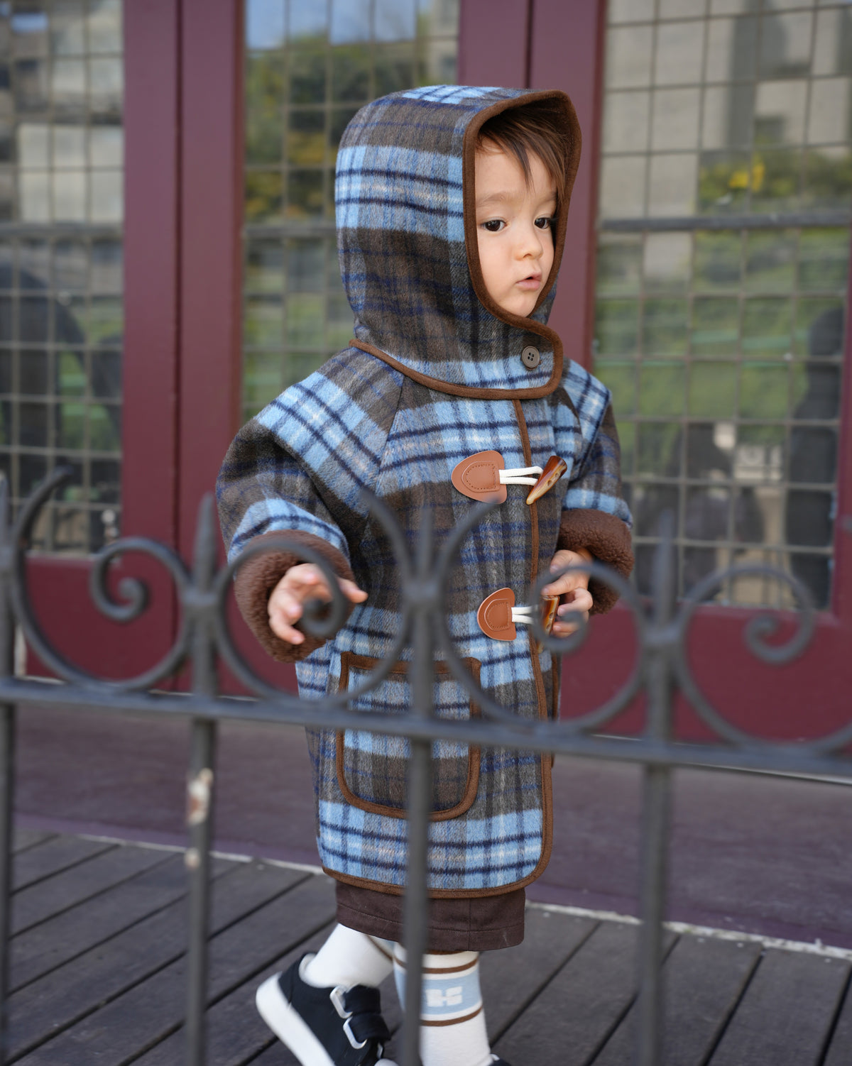 Blue checked duffle coat【110601】 (blue)