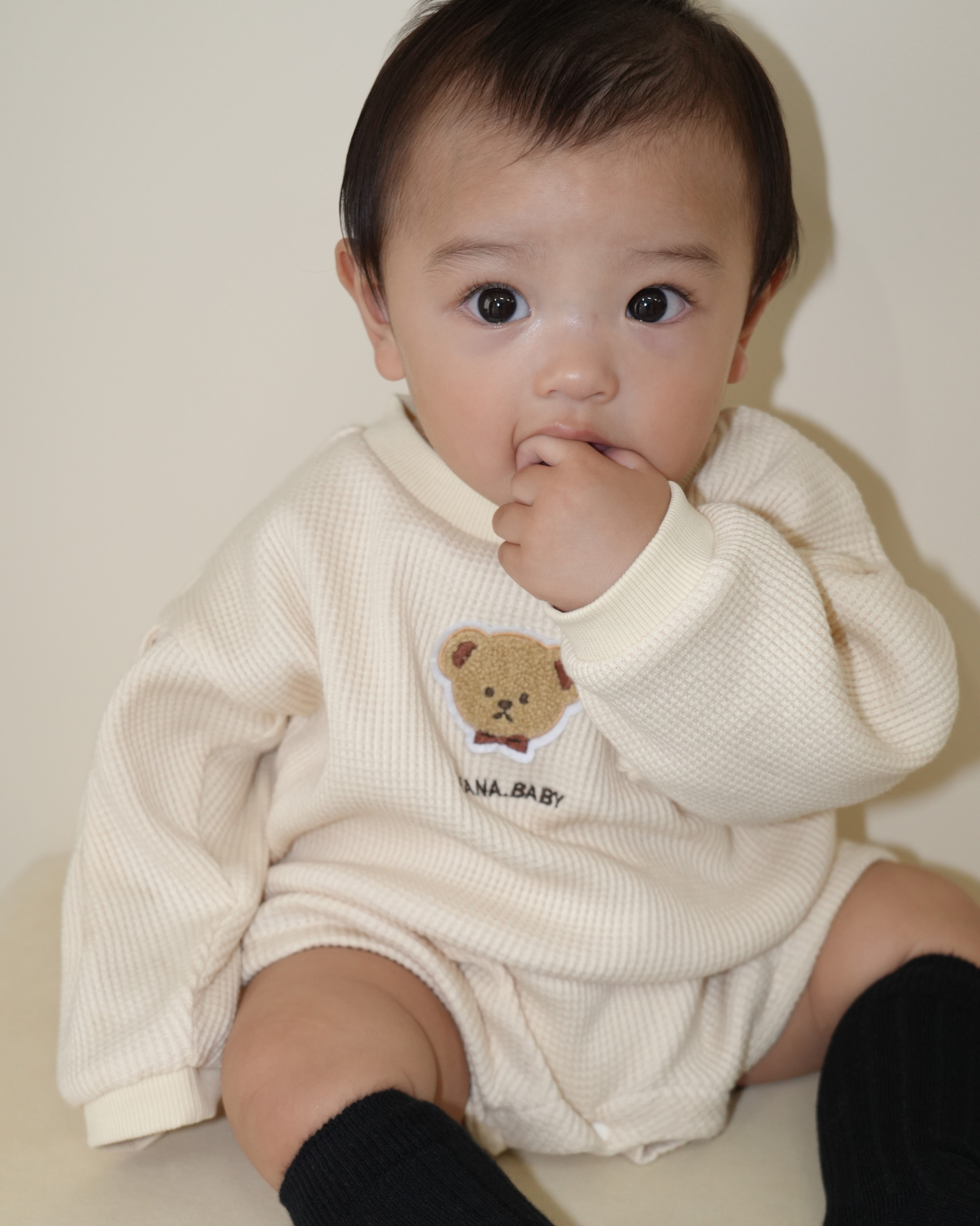 Bear Patch Waffle Rompers【110333】