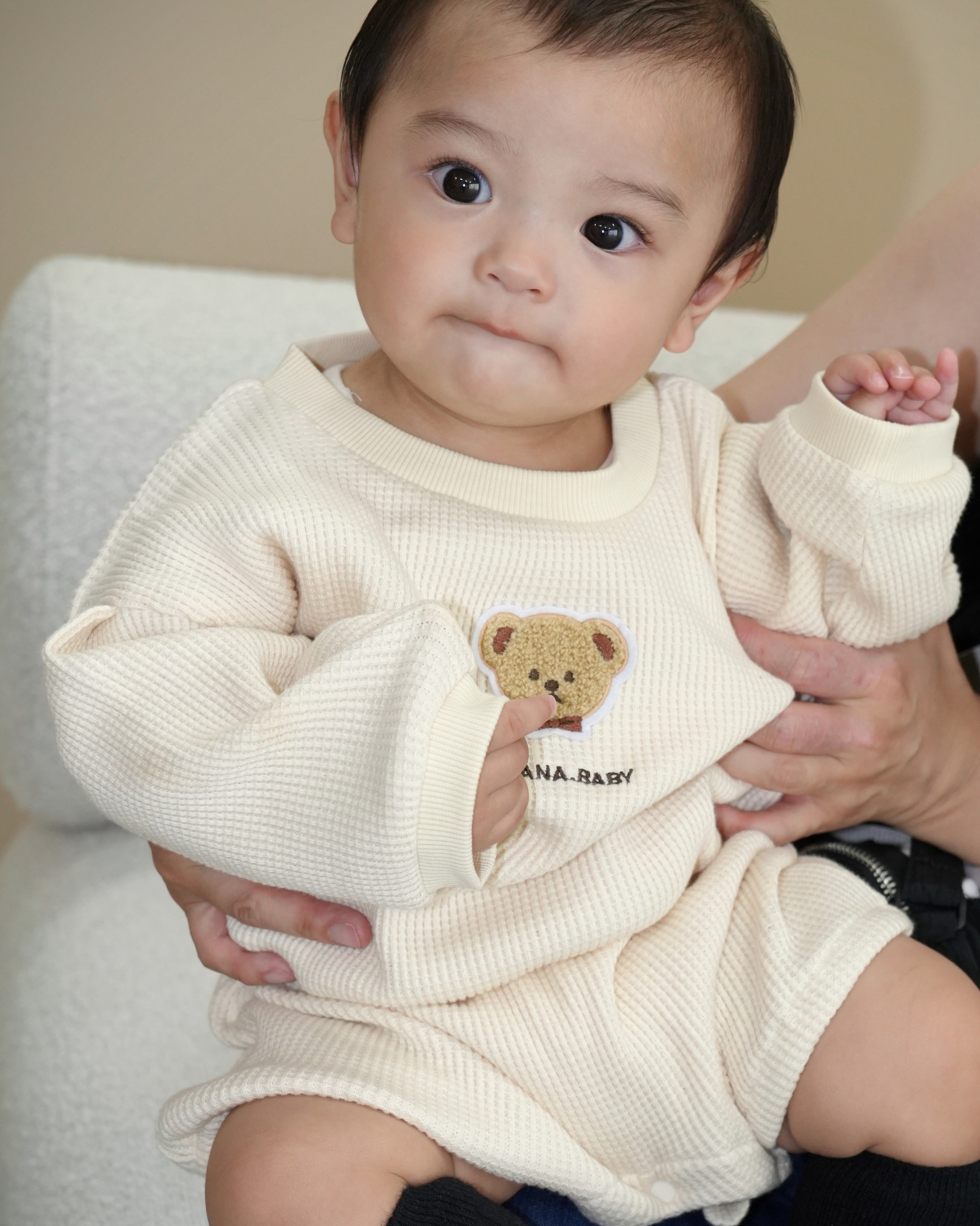Bear Patch Waffle Rompers【110333】