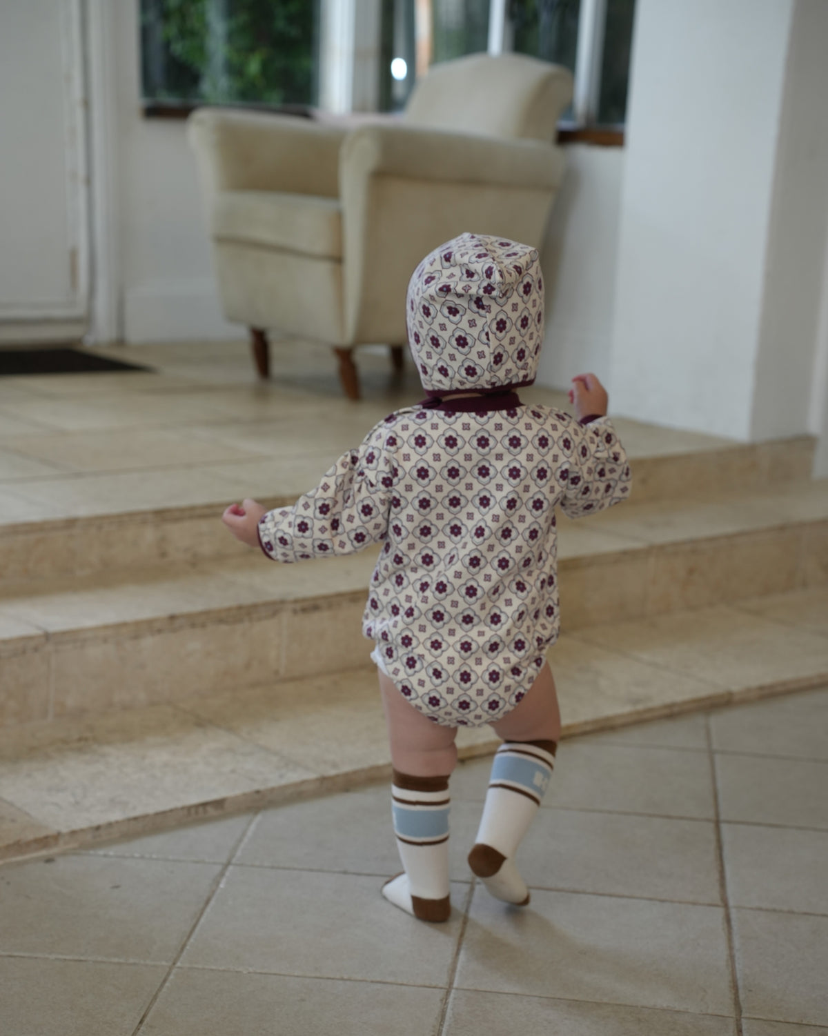 Vintage Tile Pattern Rompers【110505】 (red)