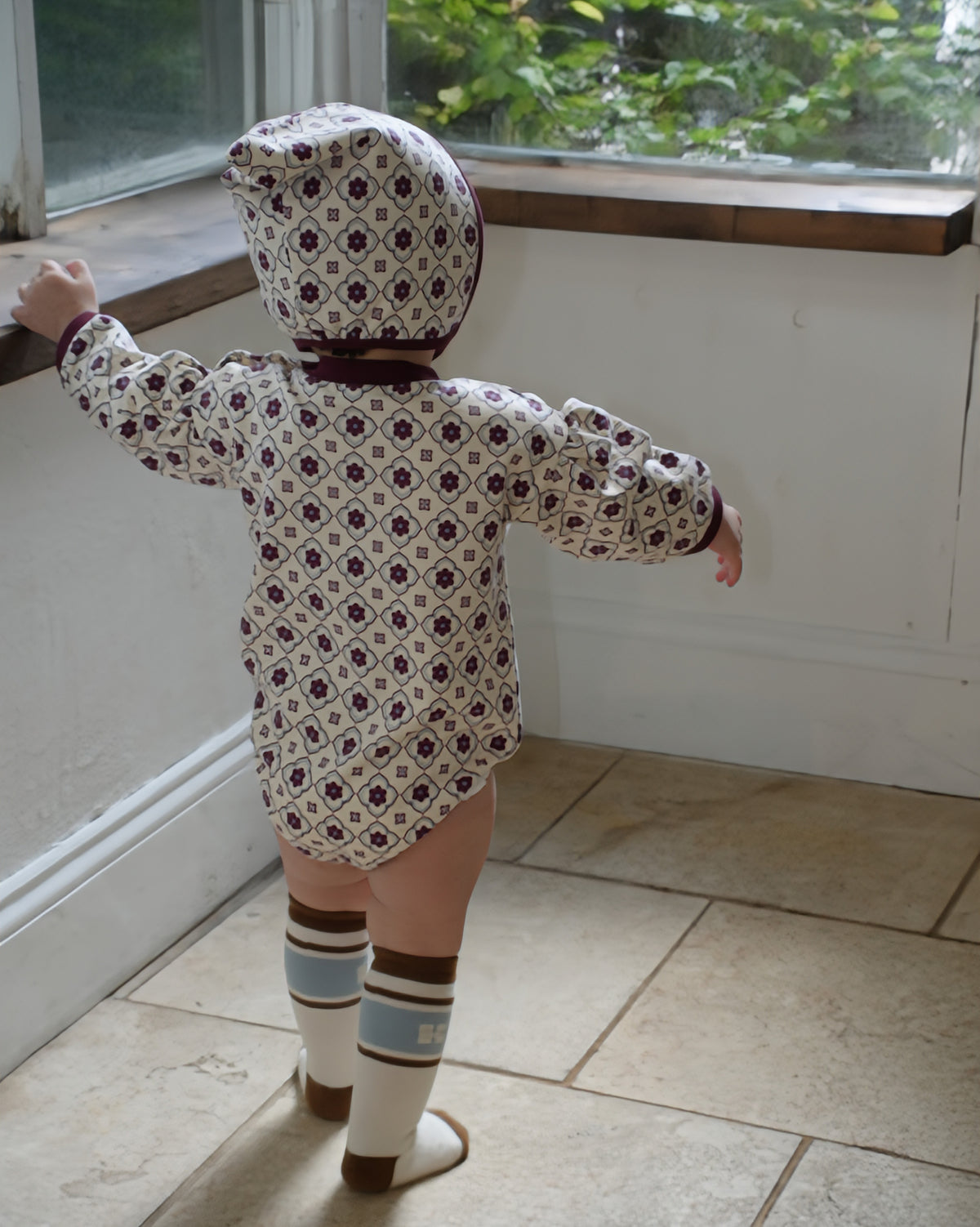 Vintage Tile Pattern Rompers【110505】 (red)