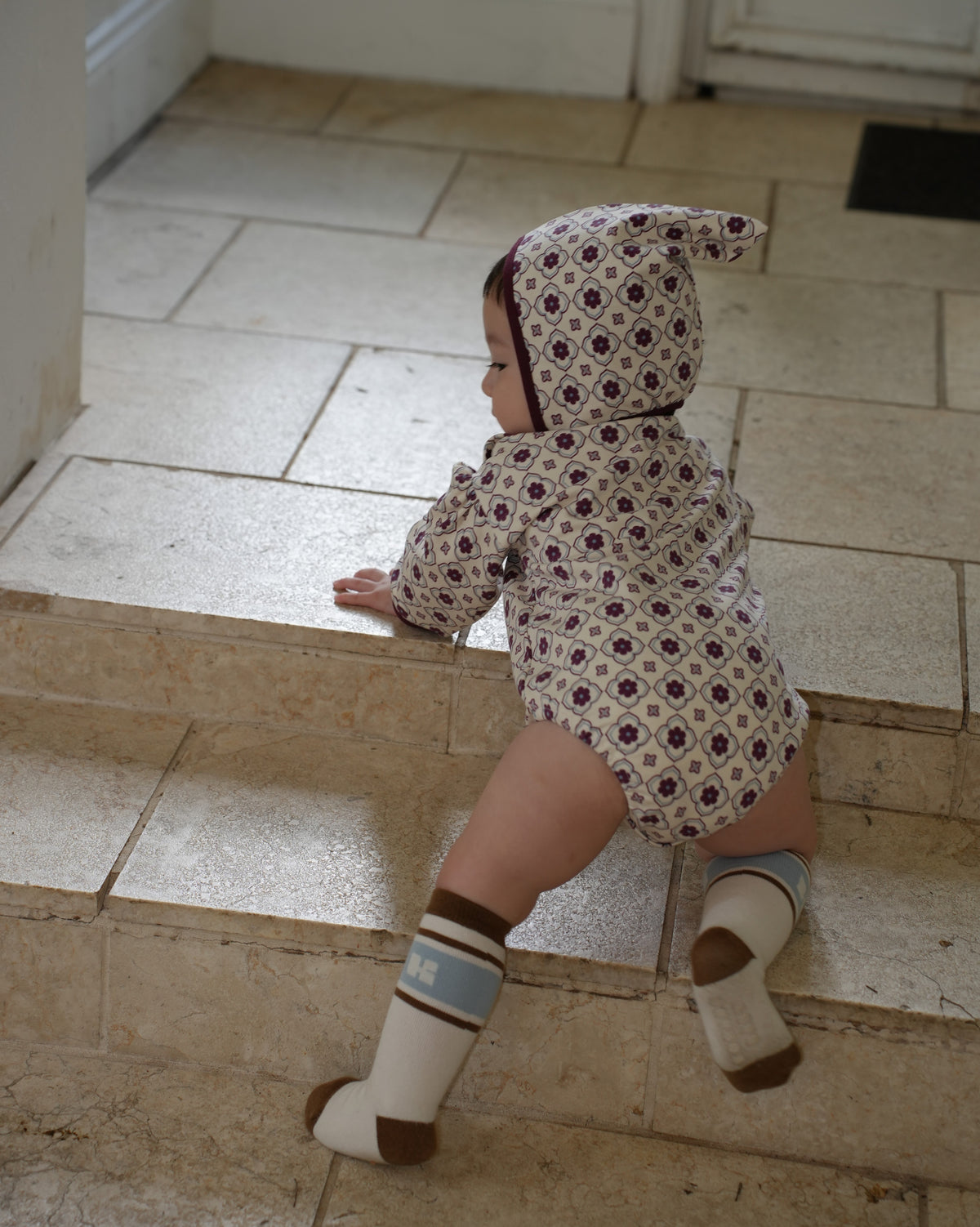 Vintage Tile Pattern Rompers【110505】 (red)